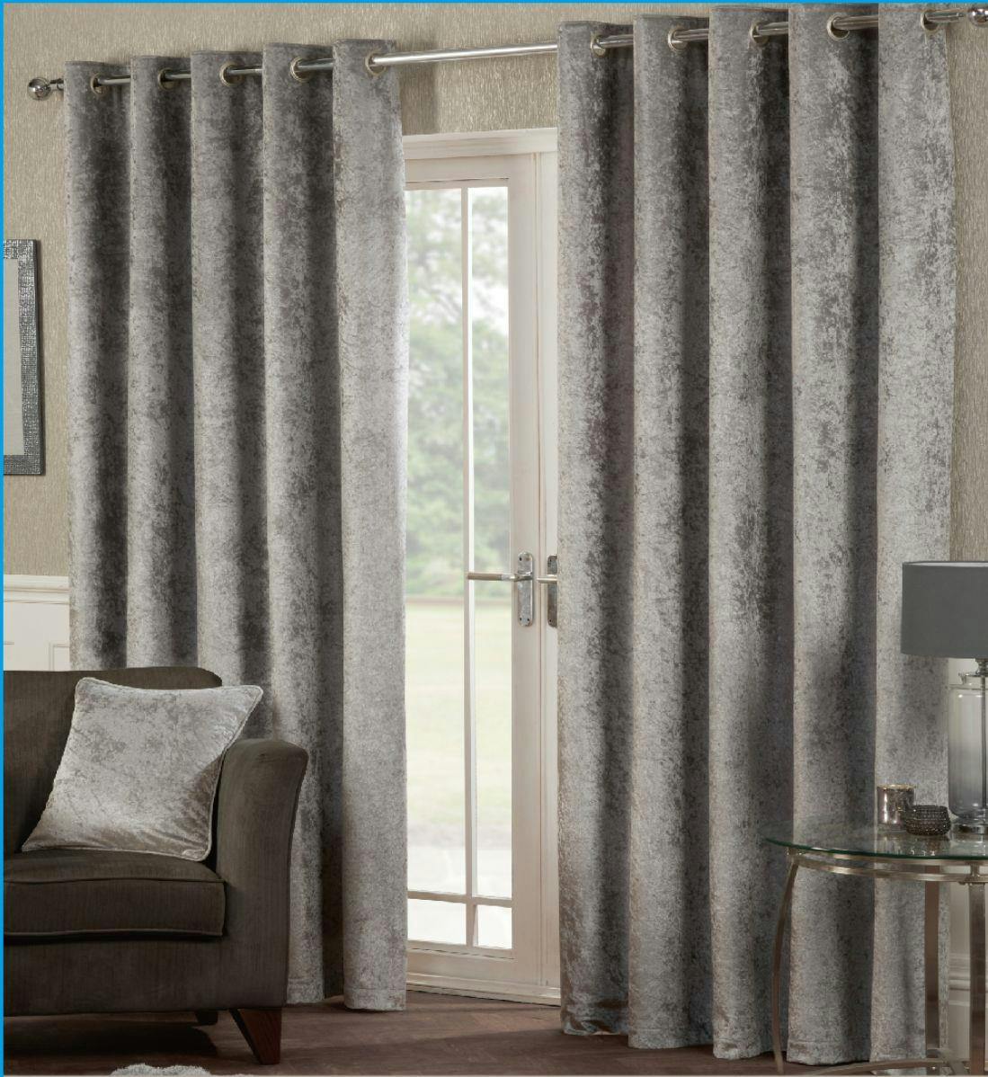 Rackhams Silver Luxury Crushed Velvet Fully Lined Ring Top Curtains - 168Cm Width X 137Cm Drop