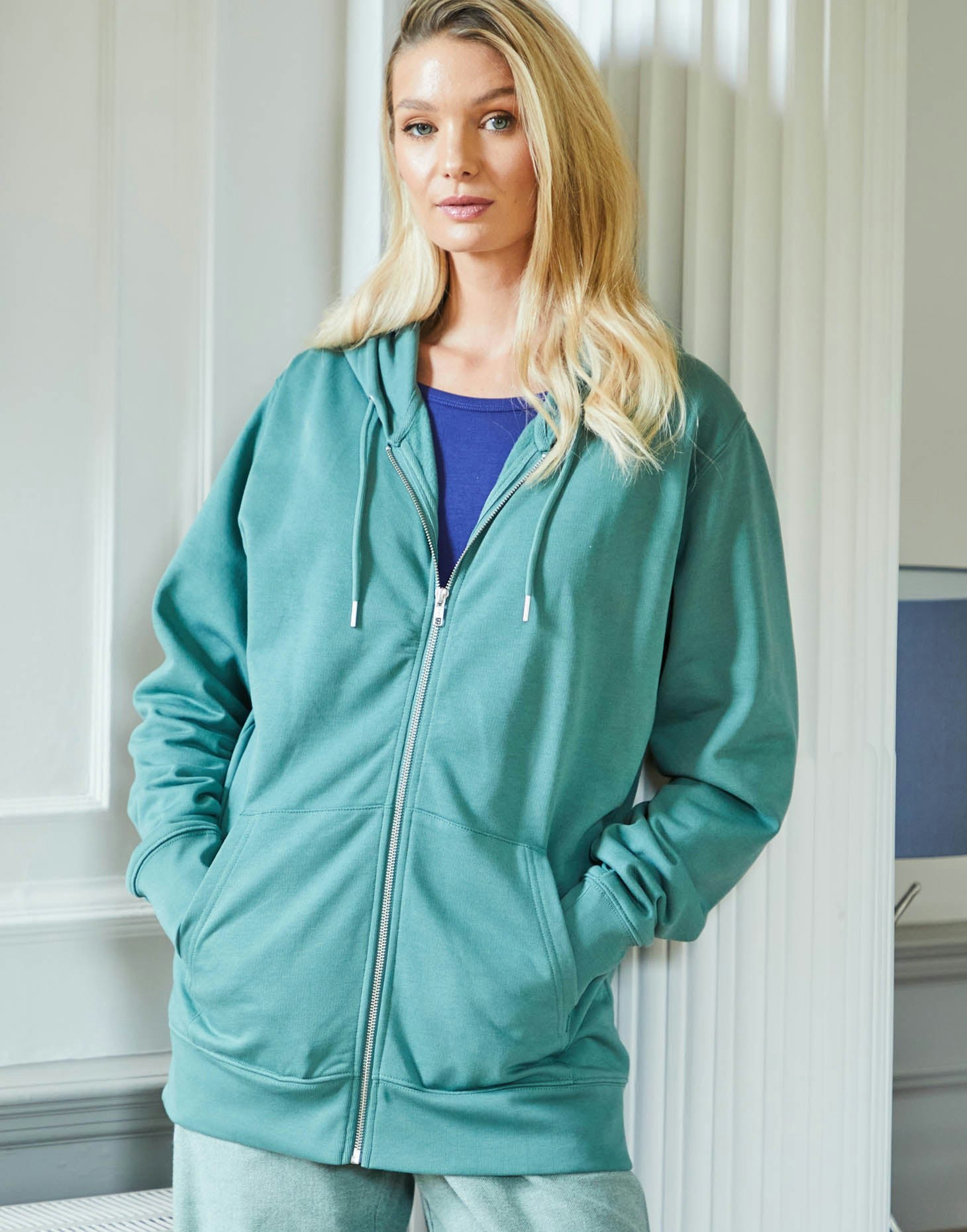 British Boxers Women's Organic Cotton Zip-Up Hoodie – Thyme - XX-Large