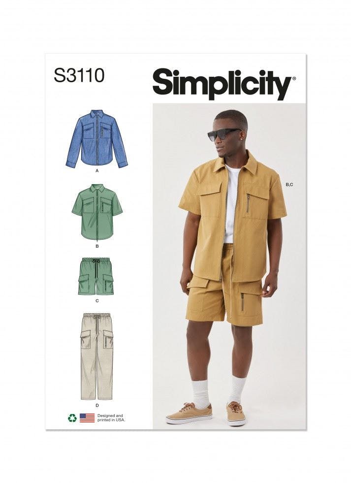 Simplicity Men's Sewing Pattern 3110, Shirts, Shorts, Trousers For Bb (44-46-48-50-52) - Intermediate - Bb (44-46-48-50-52)