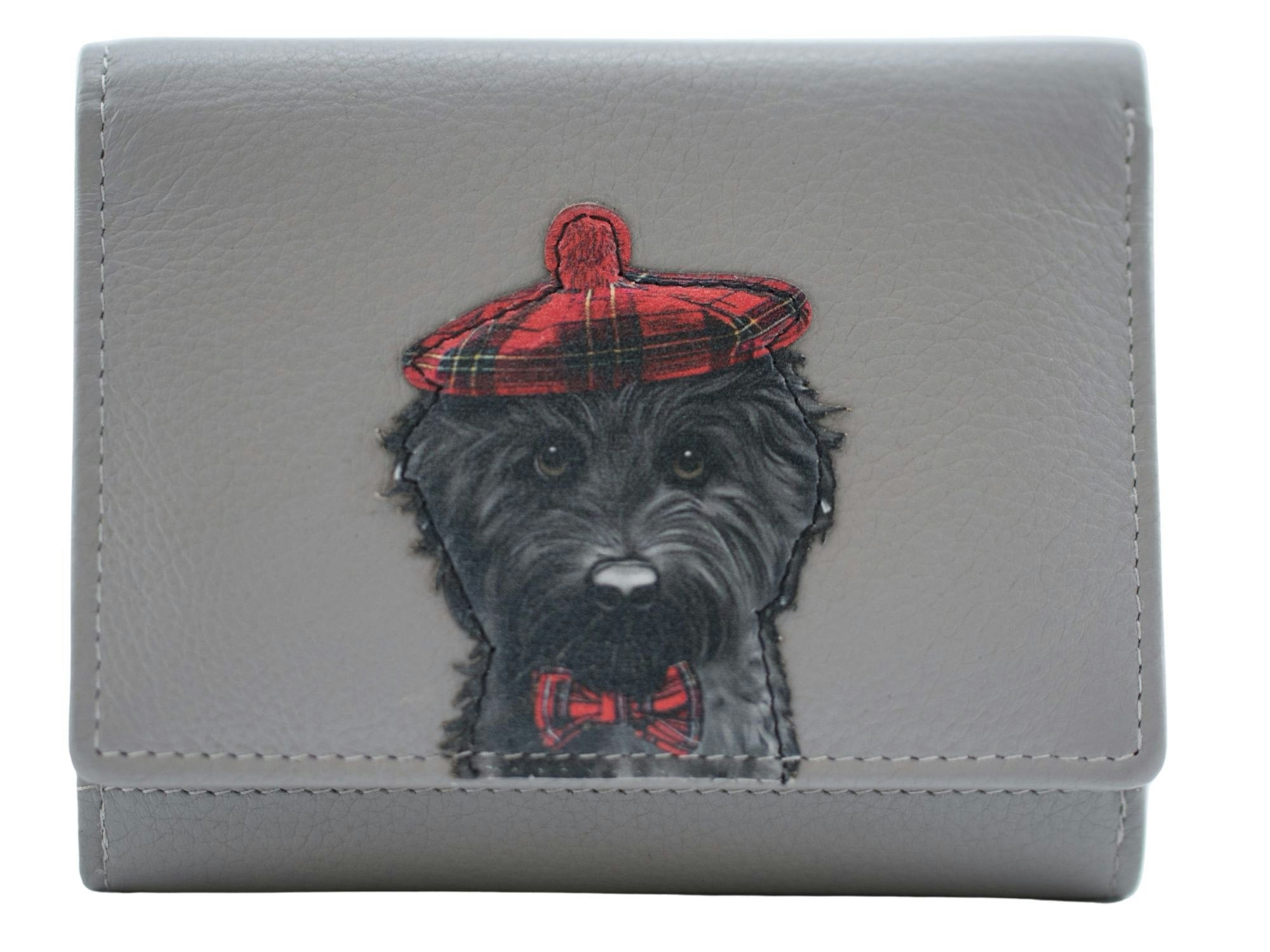 Mala Leather Grey Cocos Tartan Dog Trifold Rfid Leather Purse