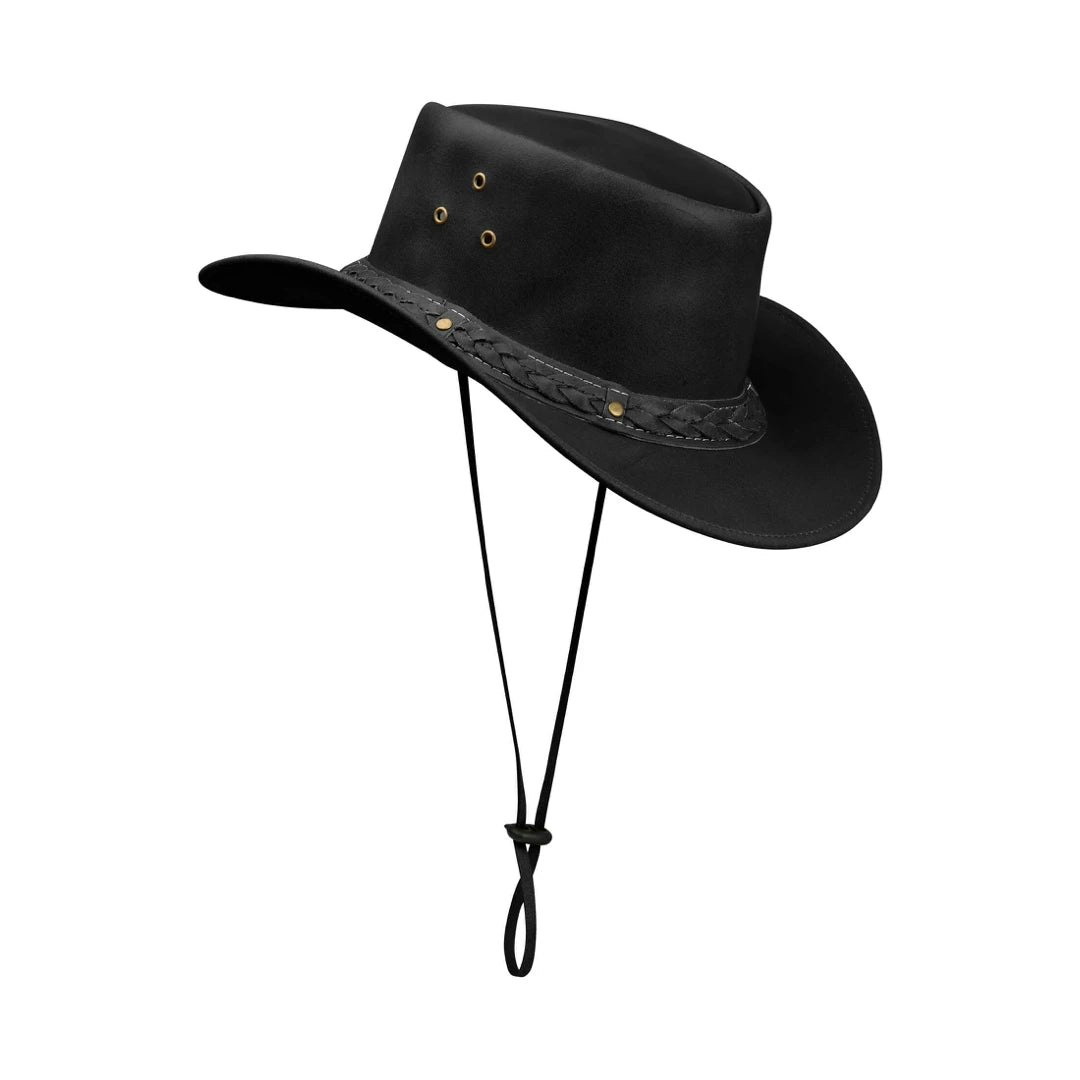 Infinity Leather Unisex Black Australian Western Cowboy Hat Leather Outback Outlaw Classic - Small