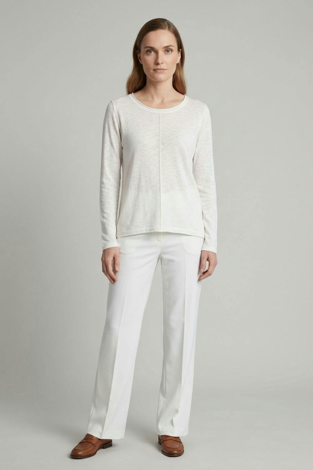 Izabel London White Long Sleeve Relaxed Lightweight Knit Top - 16