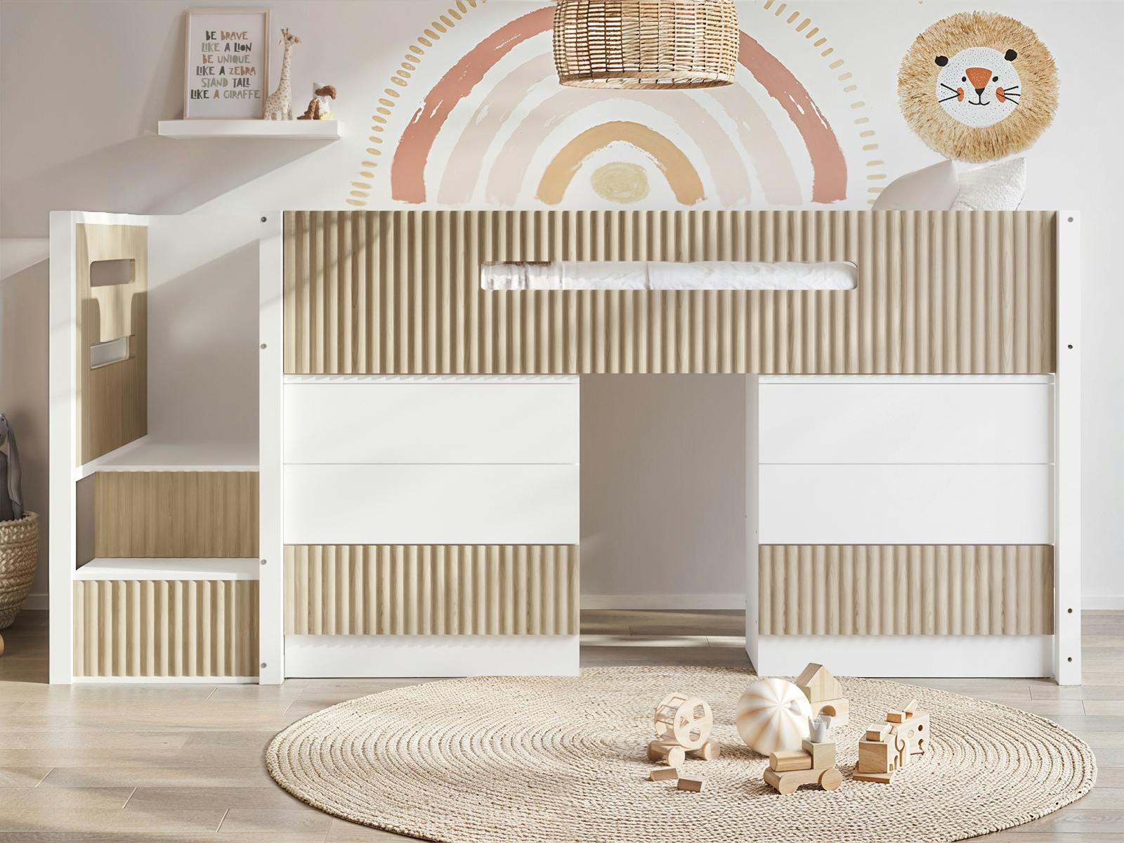 Flair White Luca Mid Sleeper With 3 Drawers Chest Pair Ribbed - & Oak