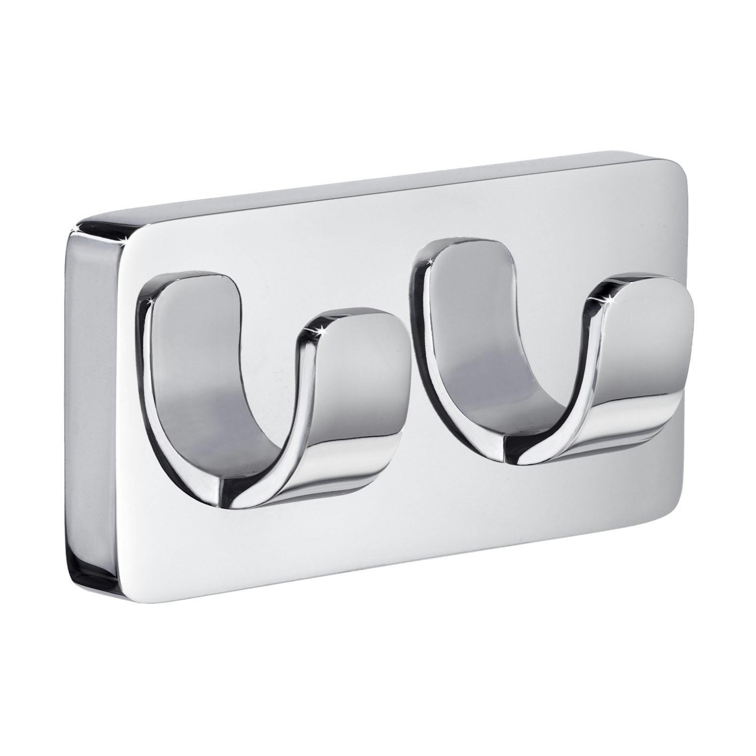 Rackhams Polished Chrome Double Towel Hook Rail 45Mm X 90Mm Wall Mounted Bathroom Rectangular Robe Hooks Clothes Hanger Coat Peg