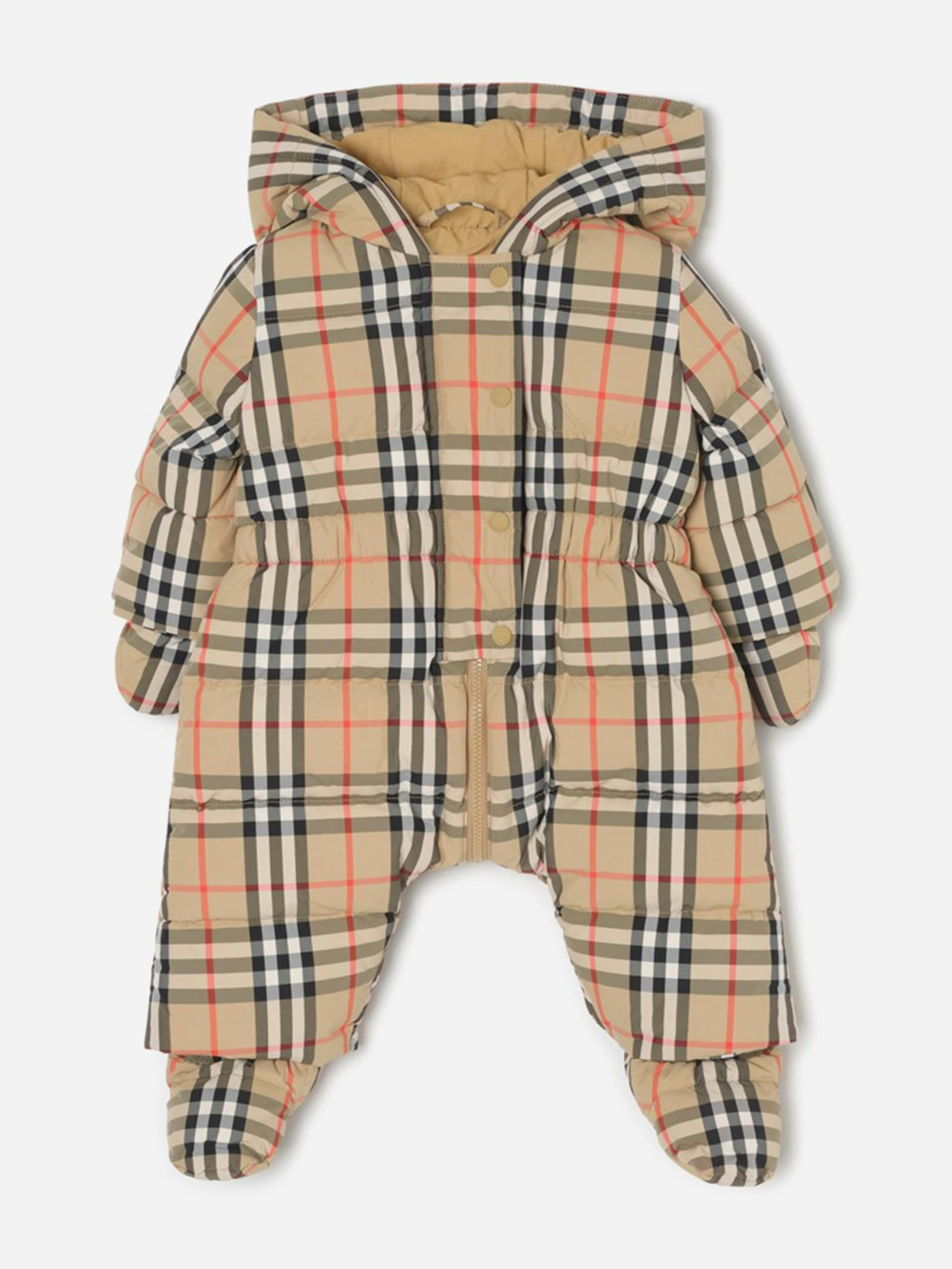 Burberry Kids Beige Burberry Baby Harper Check Down Padded Snowsuit In - Camel - 12 Months