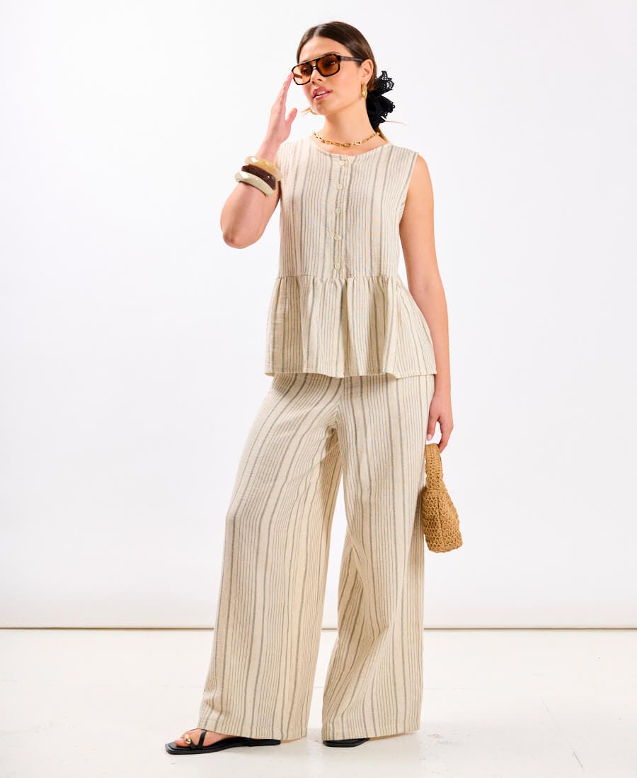 Needs No Label Linen Stripe Trousers - L