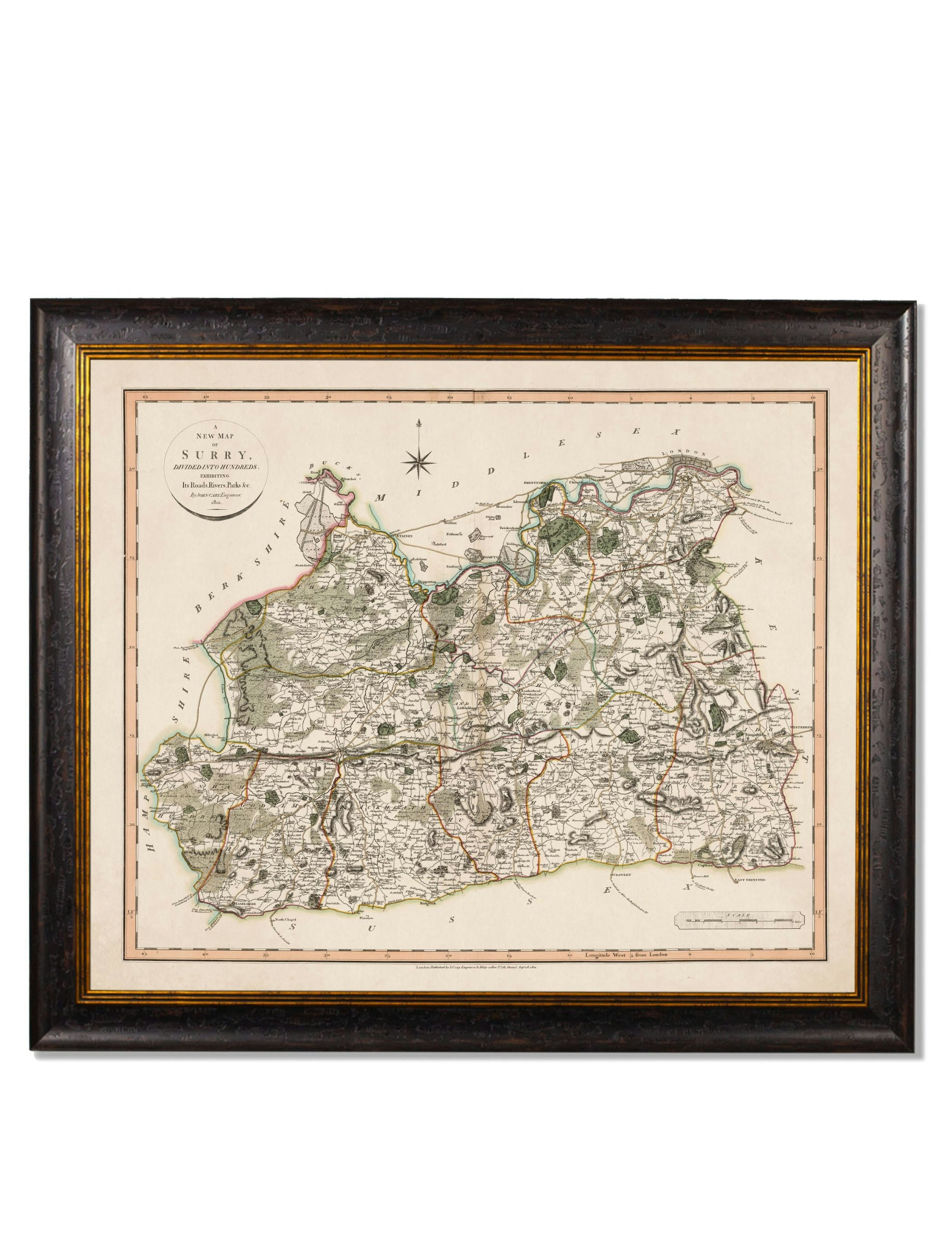 Rackhams Black C.1806 County Maps Of England - 84 X 70Cm - Surrey