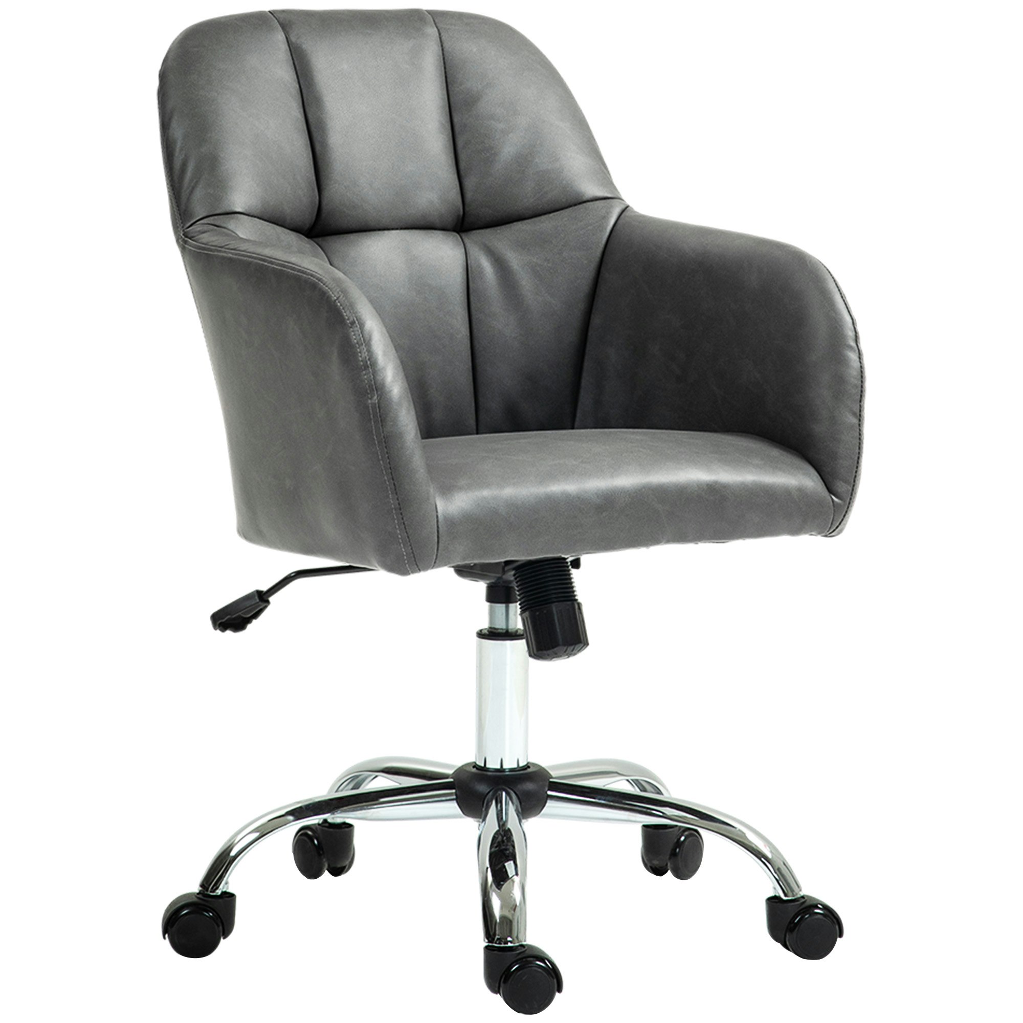 Rackhams Grey Computer Desk Chair With Pu Leather, Swivel Wheels,