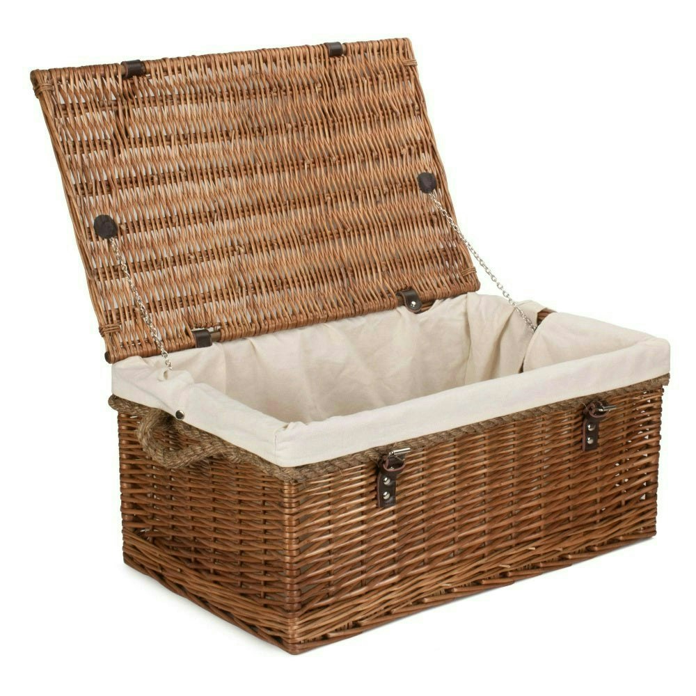 Rackhams White 61Cm Double Steamed Rope Handled Trunk With Lining