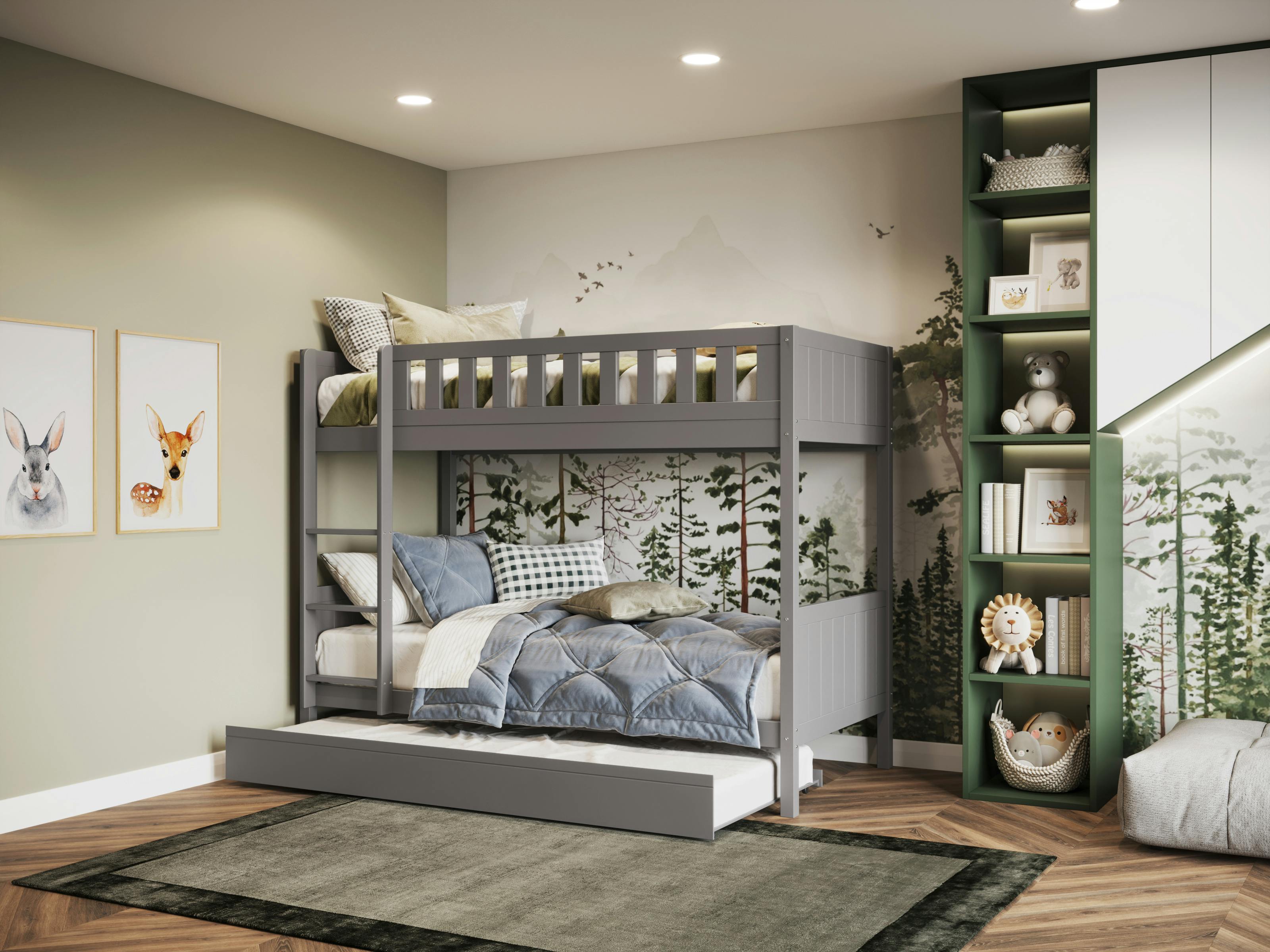 Rackhams Grey Bea Wooden Bunk Bed With Trundle