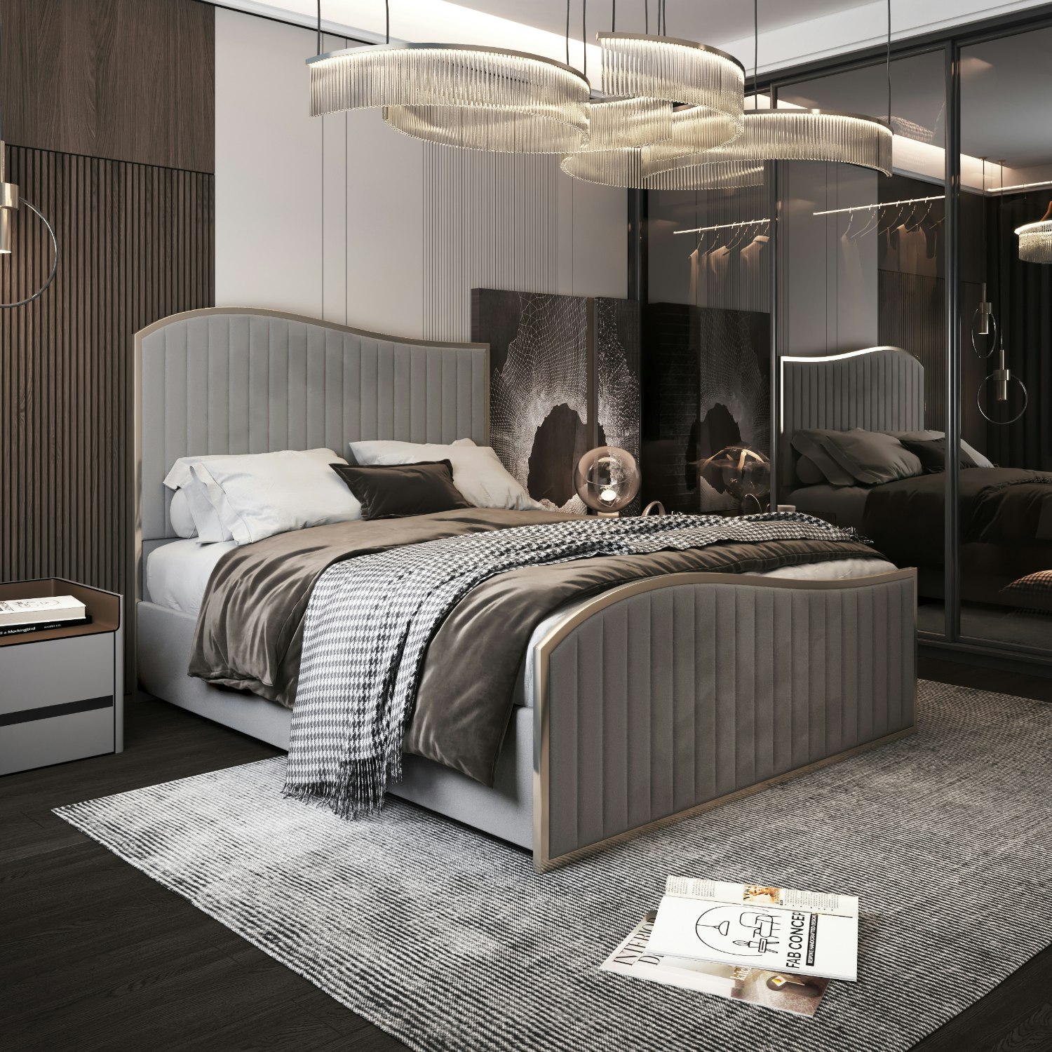 Casa Magna Grey Brixton Upholstered Soft Velvet Metal Bed Frame - Super King