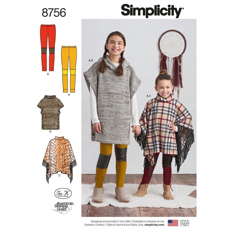 Simplicity Sewing Pattern 8756, Ponchos, Leggings For Kids, Teenagers, Hh (3-4-5-6) - Easy - Hh (3-4-5-6)
