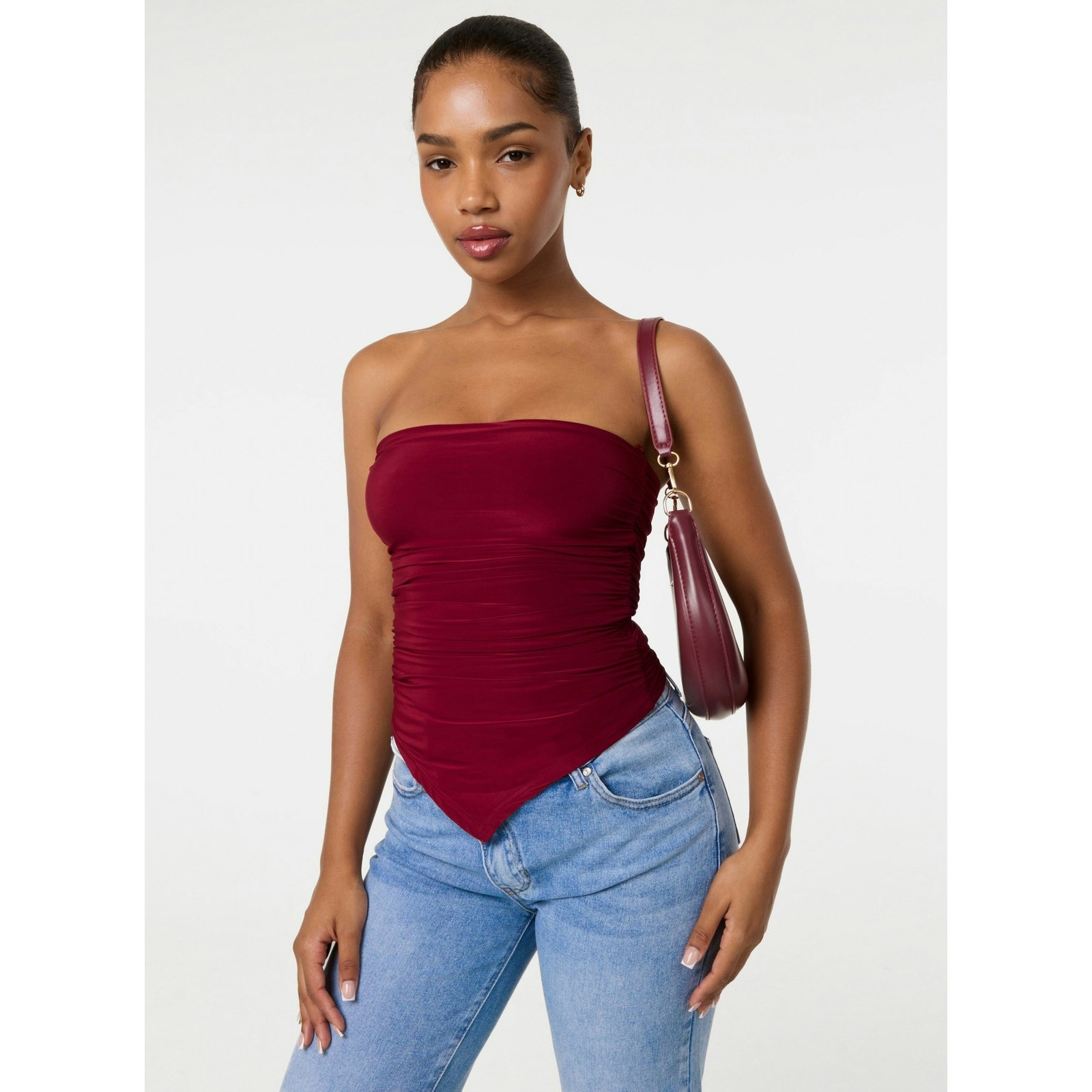 Pink Vanilla Ruched Slinky Bandeau Top - L - Wine