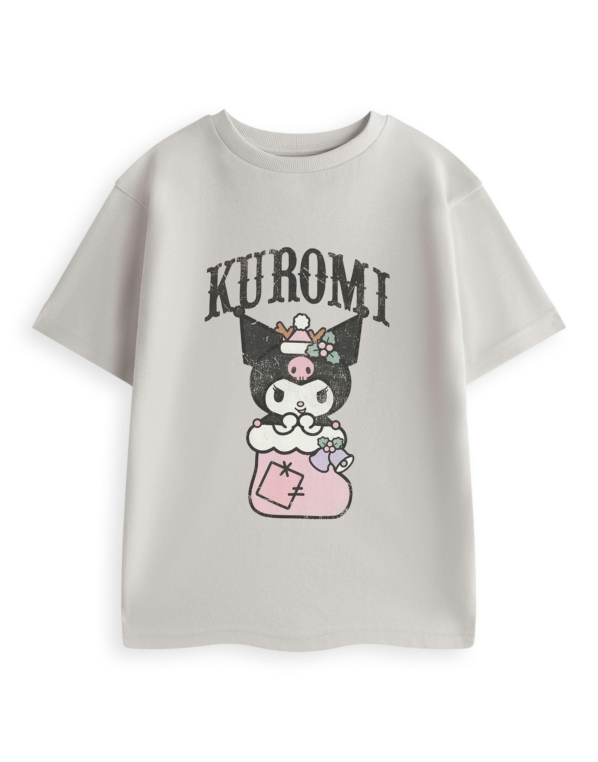 Vanilla Underground Girls Grey Hello Kitty & Friends Kuromi Stocking Short Sleeved T-Shirt - 9-10 Years