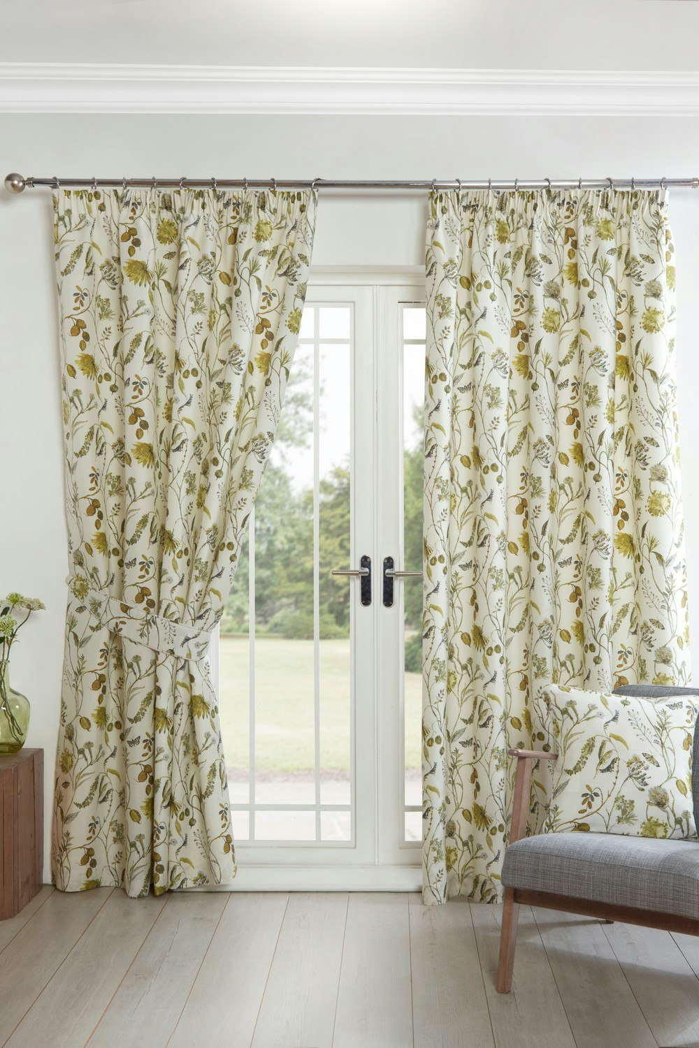 Rackhams Green Grove Pencil Pleat Curtains Curtain Pair - 90 X 54"