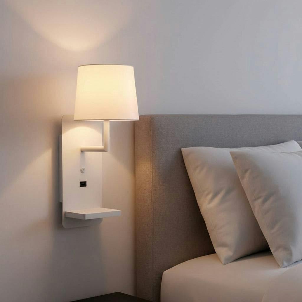 Rackhams White 4 Watt Reading Wall Lamp For Bedroom - Usb & Wireless Charging