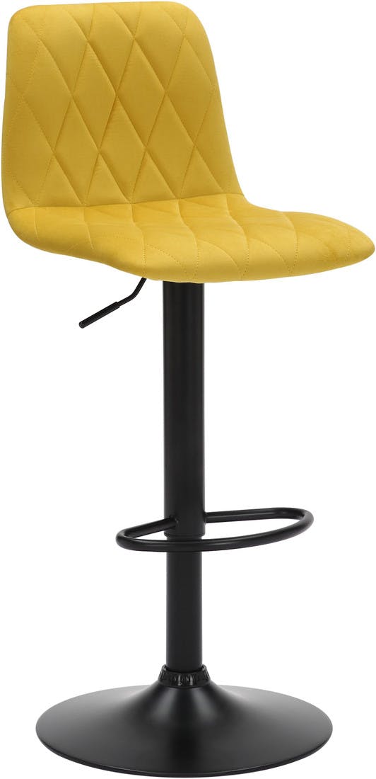 Lamboro Black/Yellow Verona Velvet Kitchen Bar Stools, Matt Stem & Base, Height Adjustable Gas Lift With Backrest, Breakfast Bar Stool