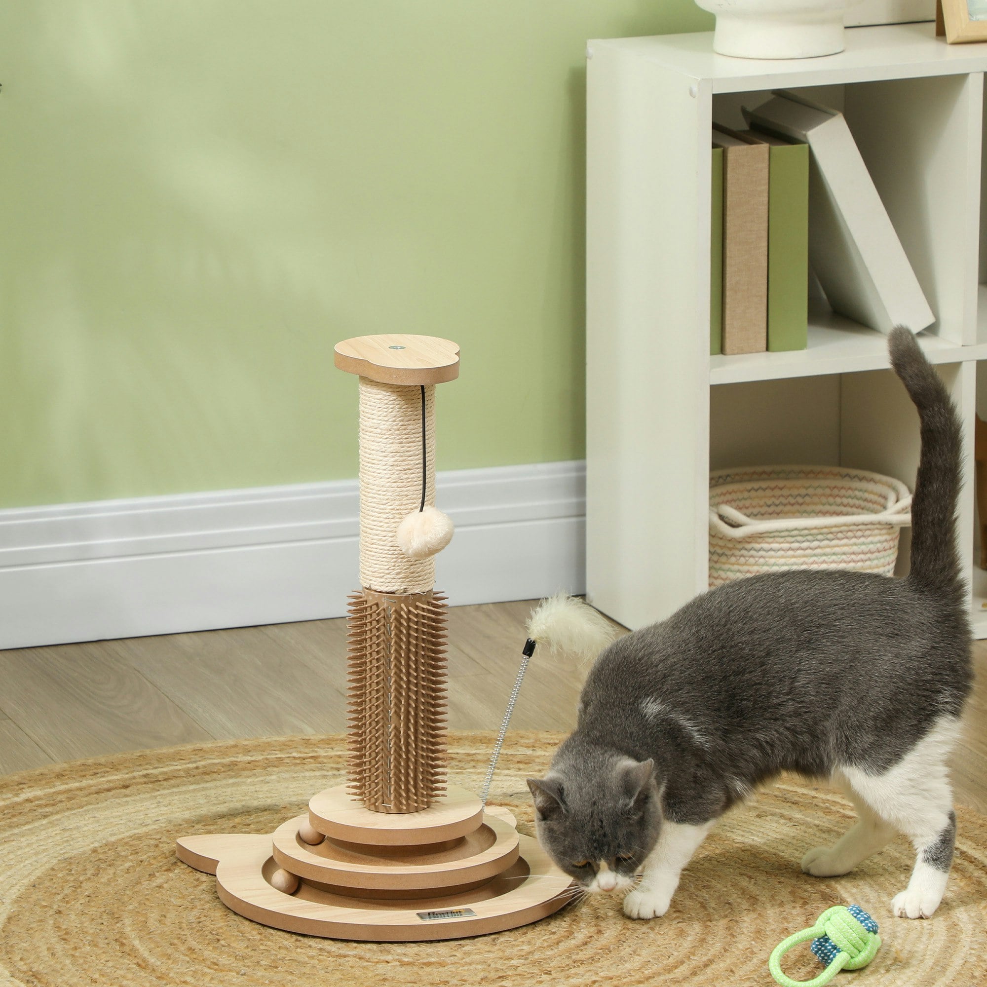 Pawhut 49Cm Cat Scratching Post With Interactive Track Ball For Indoors