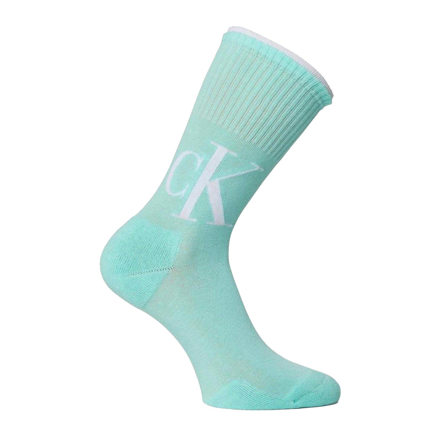Calvin Klein Men's Turquoise/White Lettering Logo Crew Socks - One Size - 100% Mixed