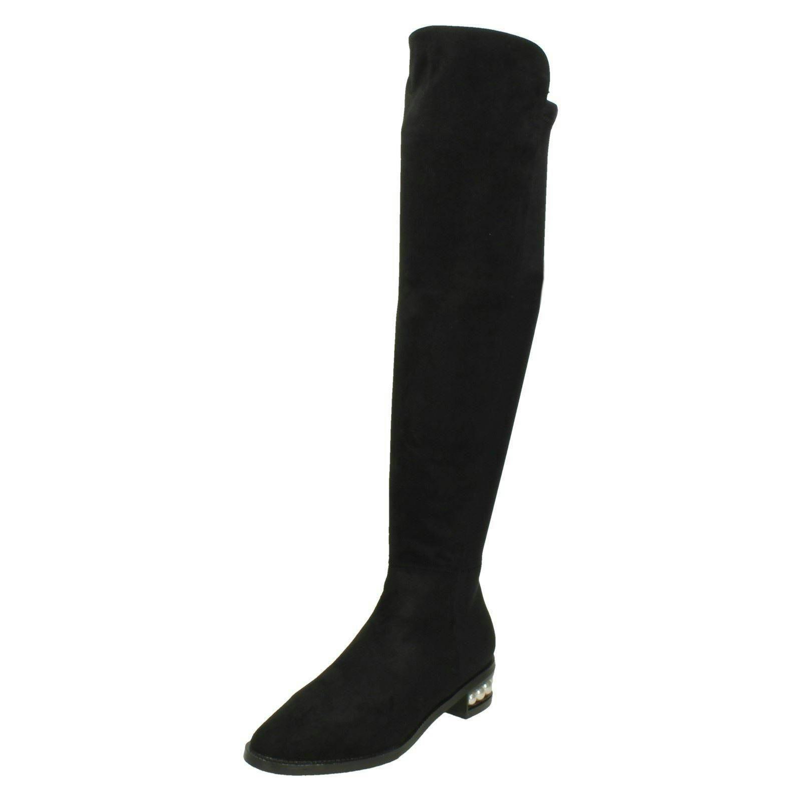 Spot On Women's Black Over The Knee High Leg Boots - Microfibre - Uk 5
