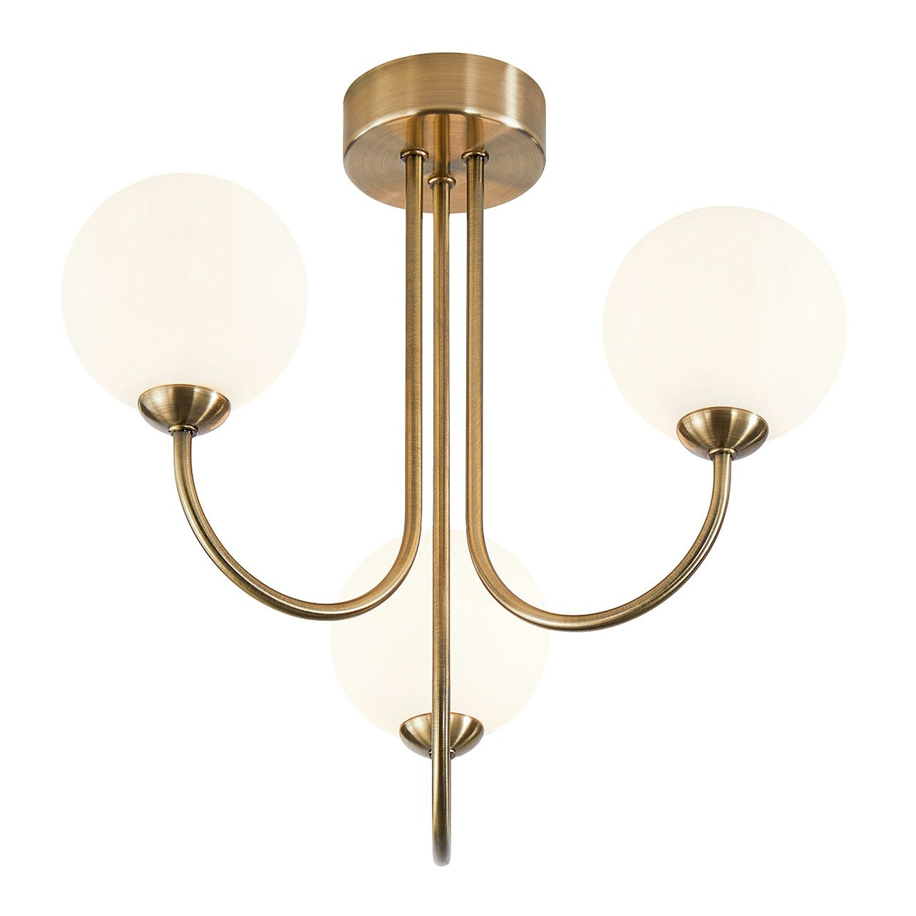Rackhams Light/White Modern Designer Antique Brass Ceiling With Opal Globe Glass Shades