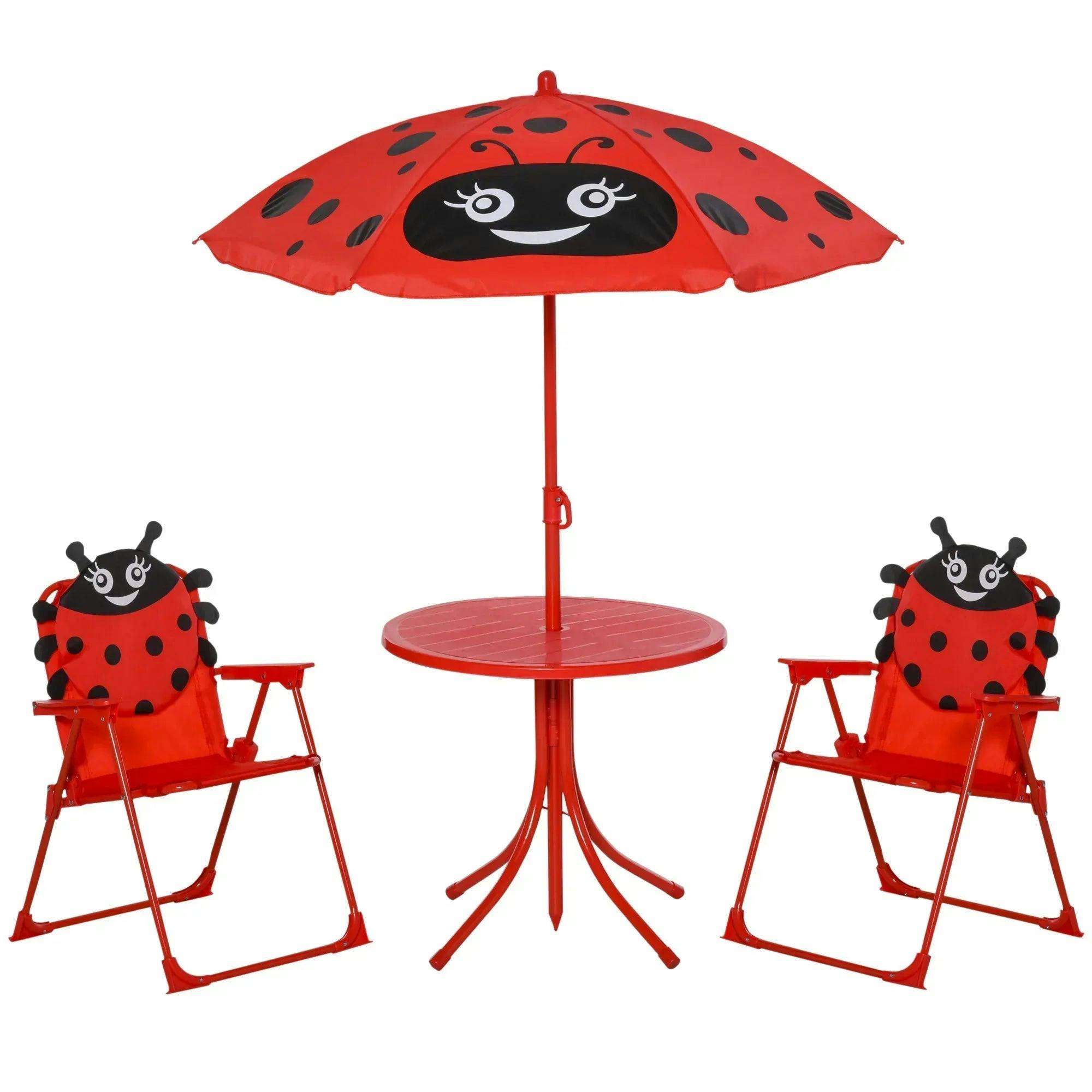 Outsunny Kids Folding Picnic Table Chair Set Ladybug Pattern Outdoor W/ Parasol - Image 5