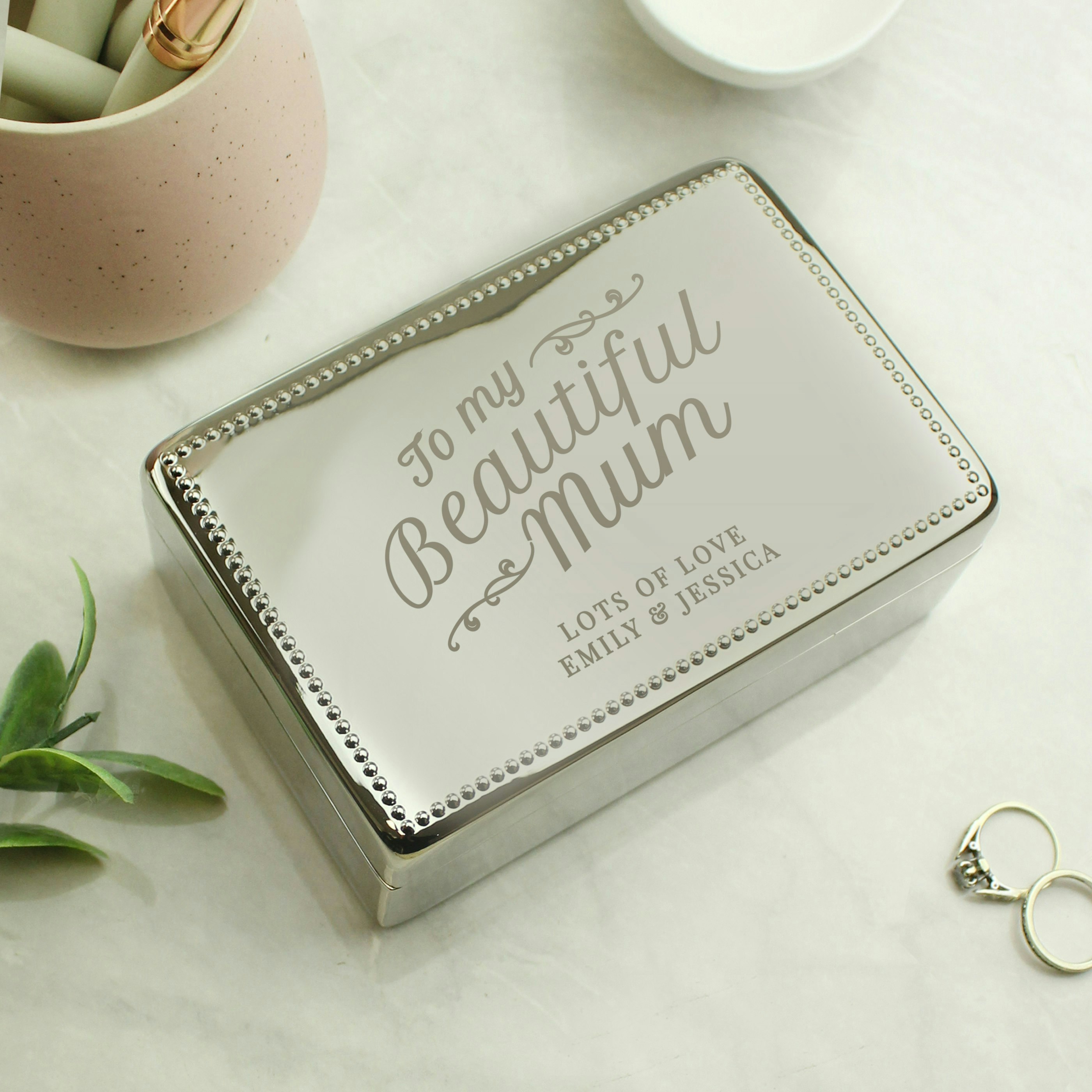 Personalised Memento Company Black Personalised Beautiful Mum Rectangular Jewellery Box