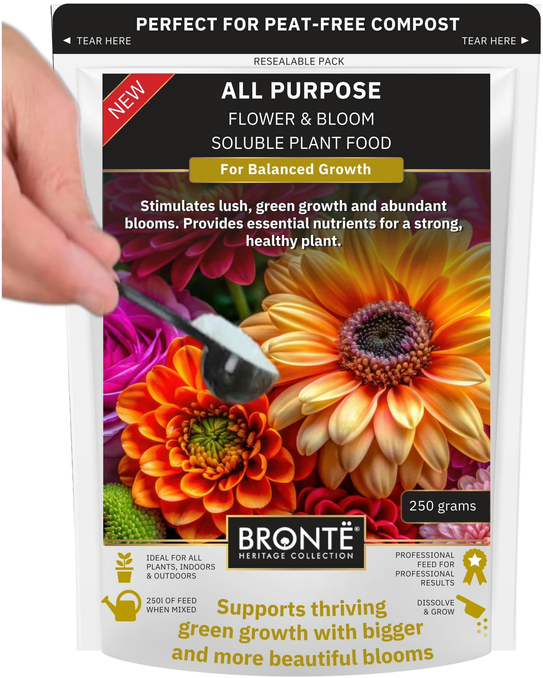 Rackhams All Purpose Flower Soluble Plant Food Nutrient Rich Fast Acting Fertiliser Balanced Formula Healthier Growth Bigger Blooms 250L Feed