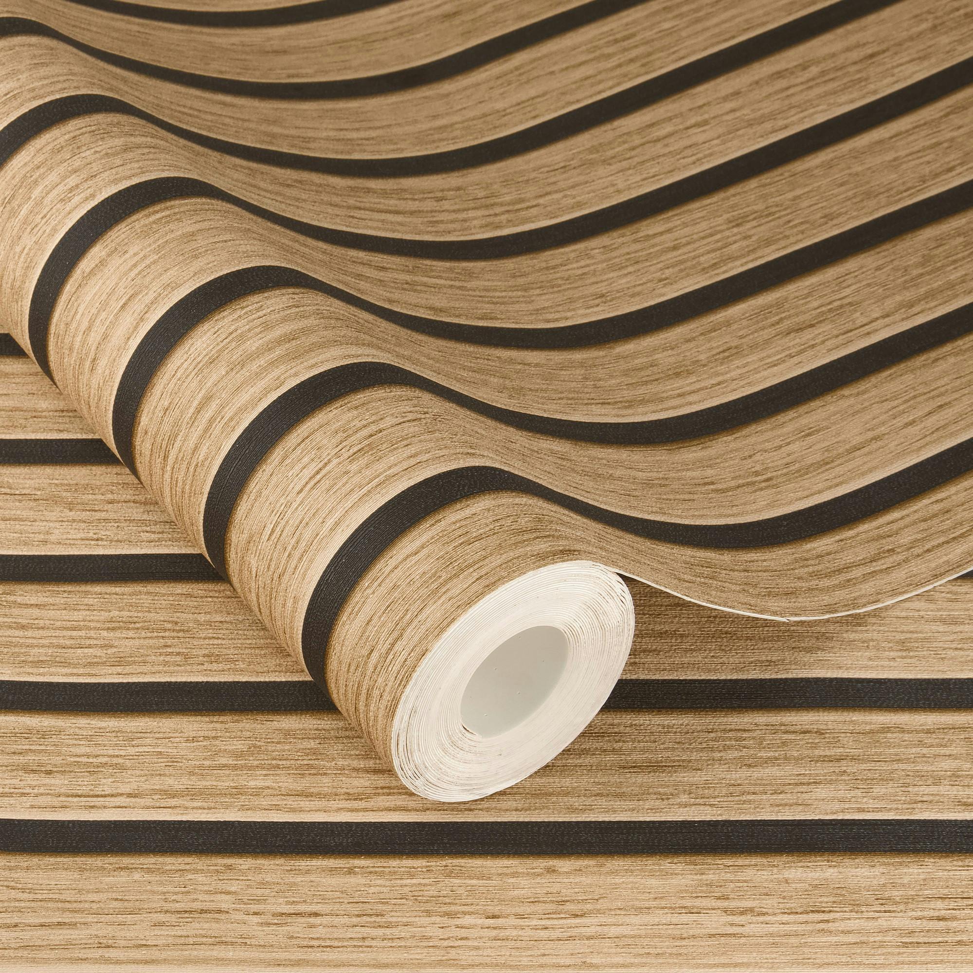 Rackhams Light Echo 3D Wood Slat Effect Self Adhesive Peel And Stick Textured Wallpaper, Oak