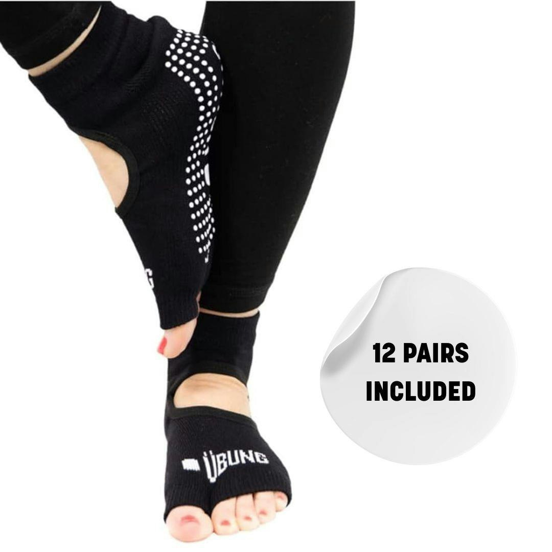  - Ubung Black Yoga Cal174 Non Slip Open Toe Socks Packs Of 12 Size 4-9 Uk Size - Image 4