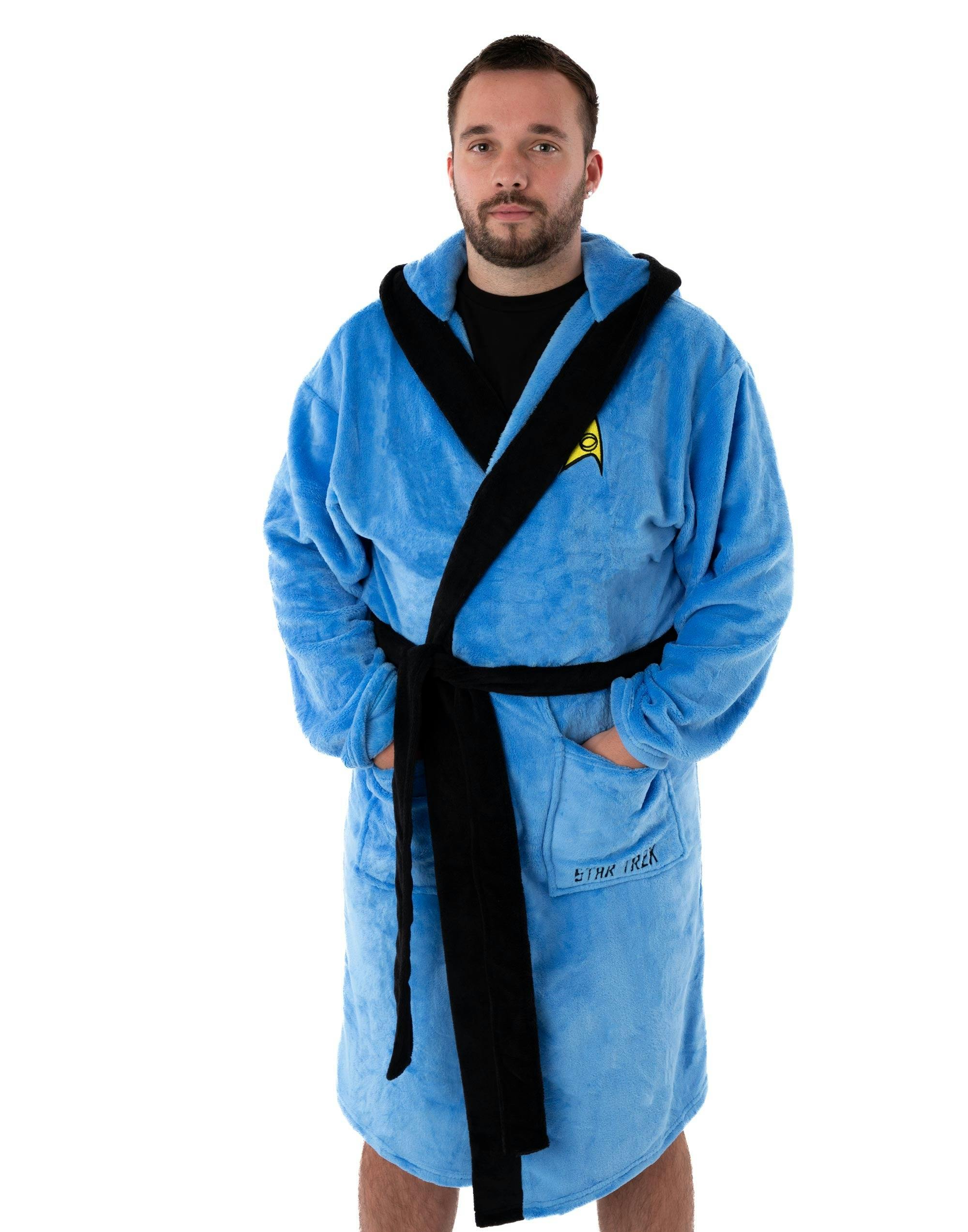 Vanilla Underground Men's Blue Star Trek Hooded Bathrobe - Large