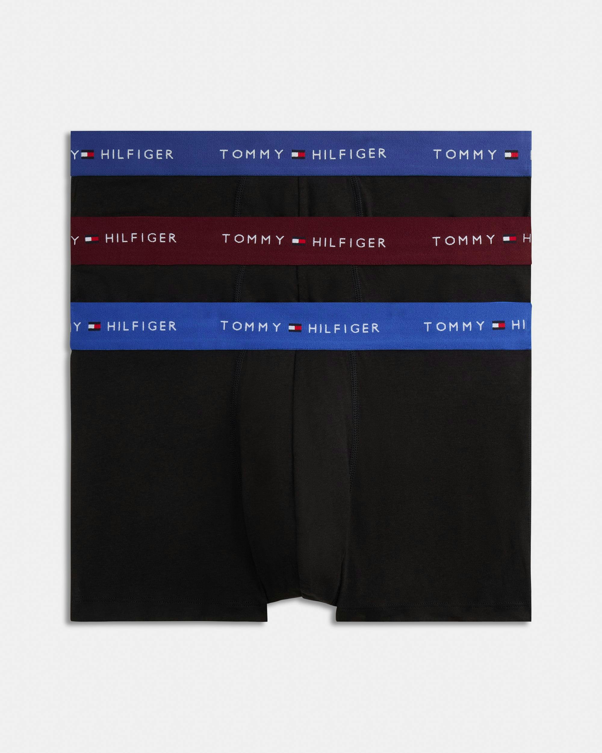 Tommy Hilfiger Men's Logo Waistband Trunk Underwear 3-Pack in Opulent Blue Burgundy Ancient, Size L - Image 2