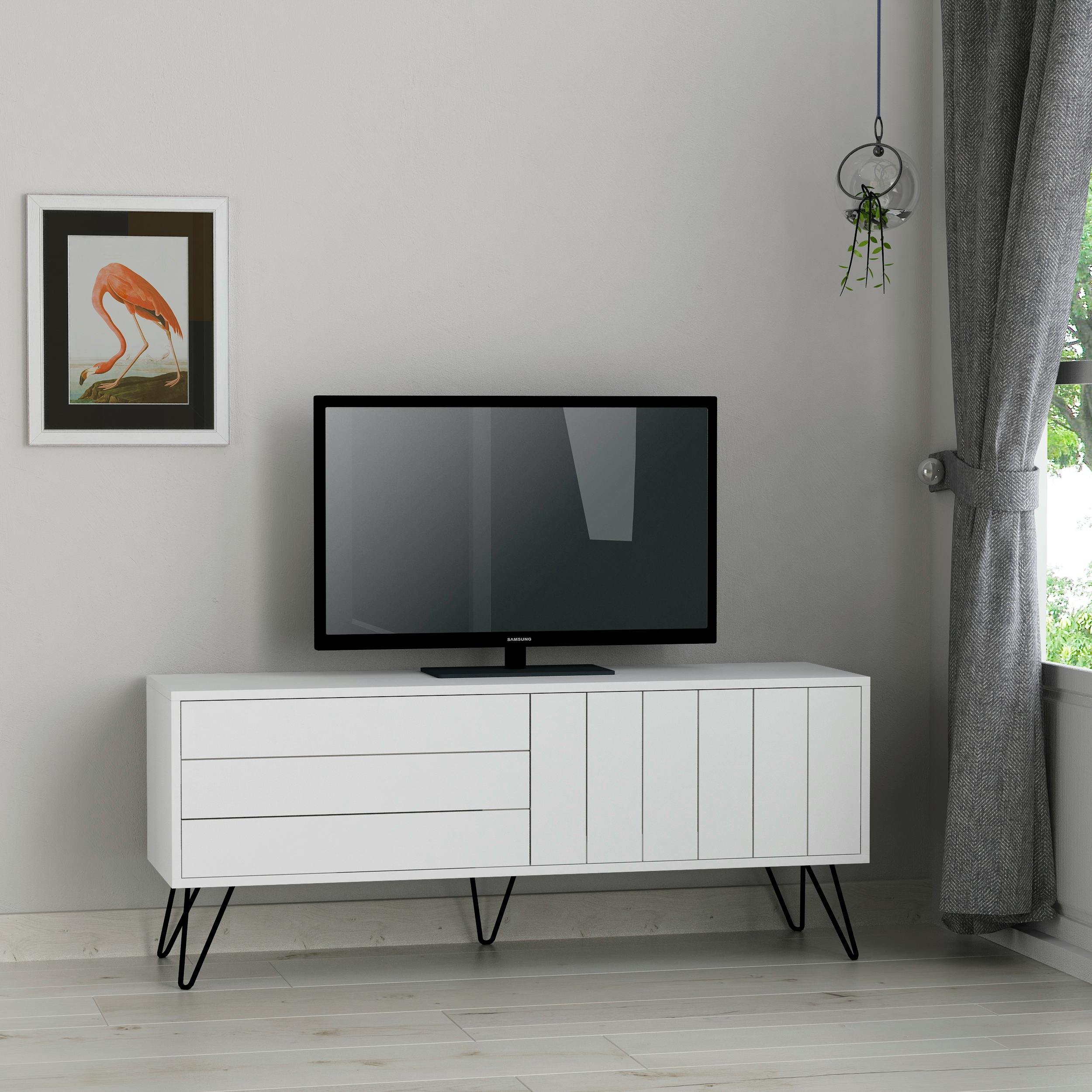 Decortie White Picadilly Modern Tv Unit Multimedia Centre Storage Cabinet 139Cm For 55" Tv