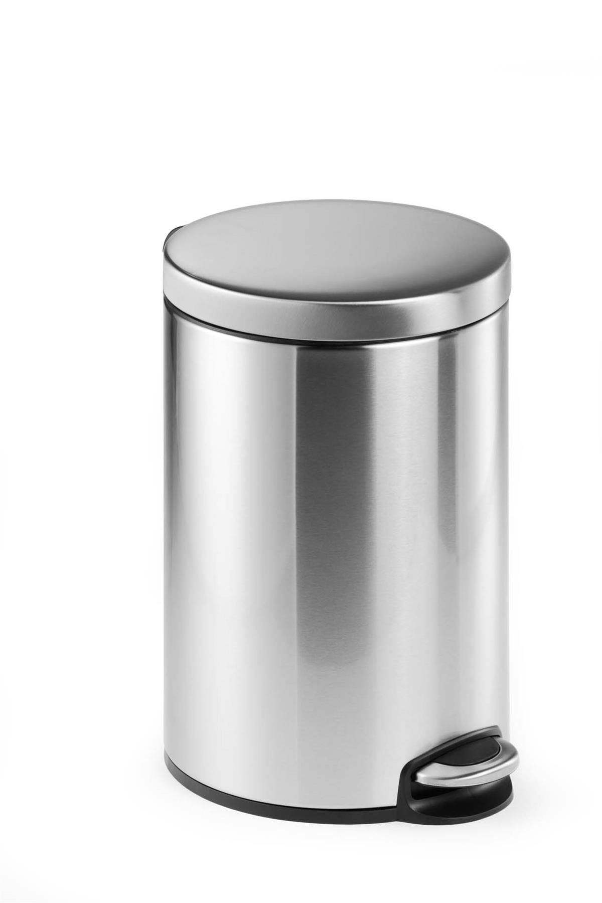 Rackhams Silver Stainless Steel Pedal Bin 12L | Soft-Close Round Waste Bin |
