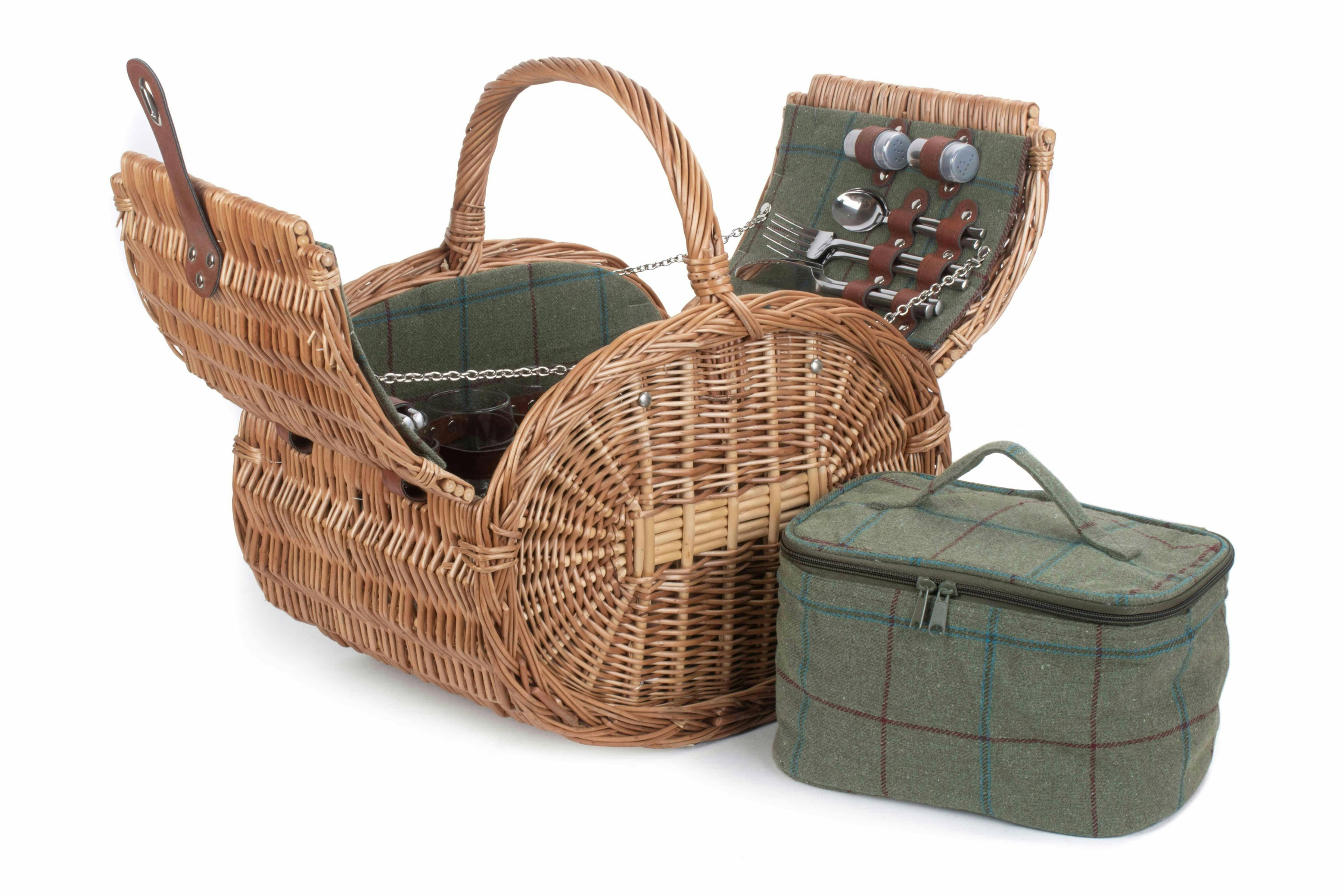 Red Hamper Red/Green Hamper Oval 4 Person Tweed Wicker Picnic Basket - 4 Person