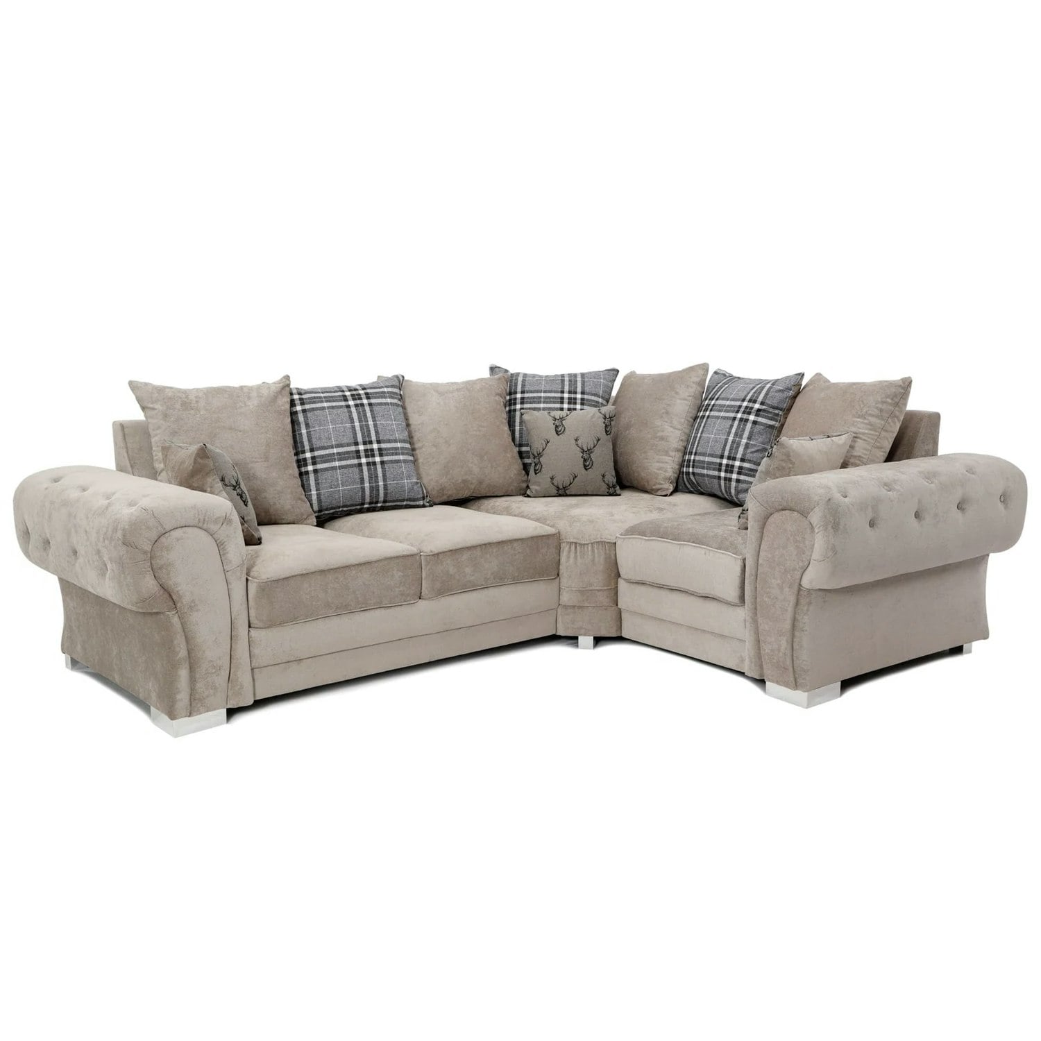 Rackhams Black/Grey Milan Chesterfield Fabric 4 Seater Corner Sofa - Scatter Back - Mink - Right Hand Facing