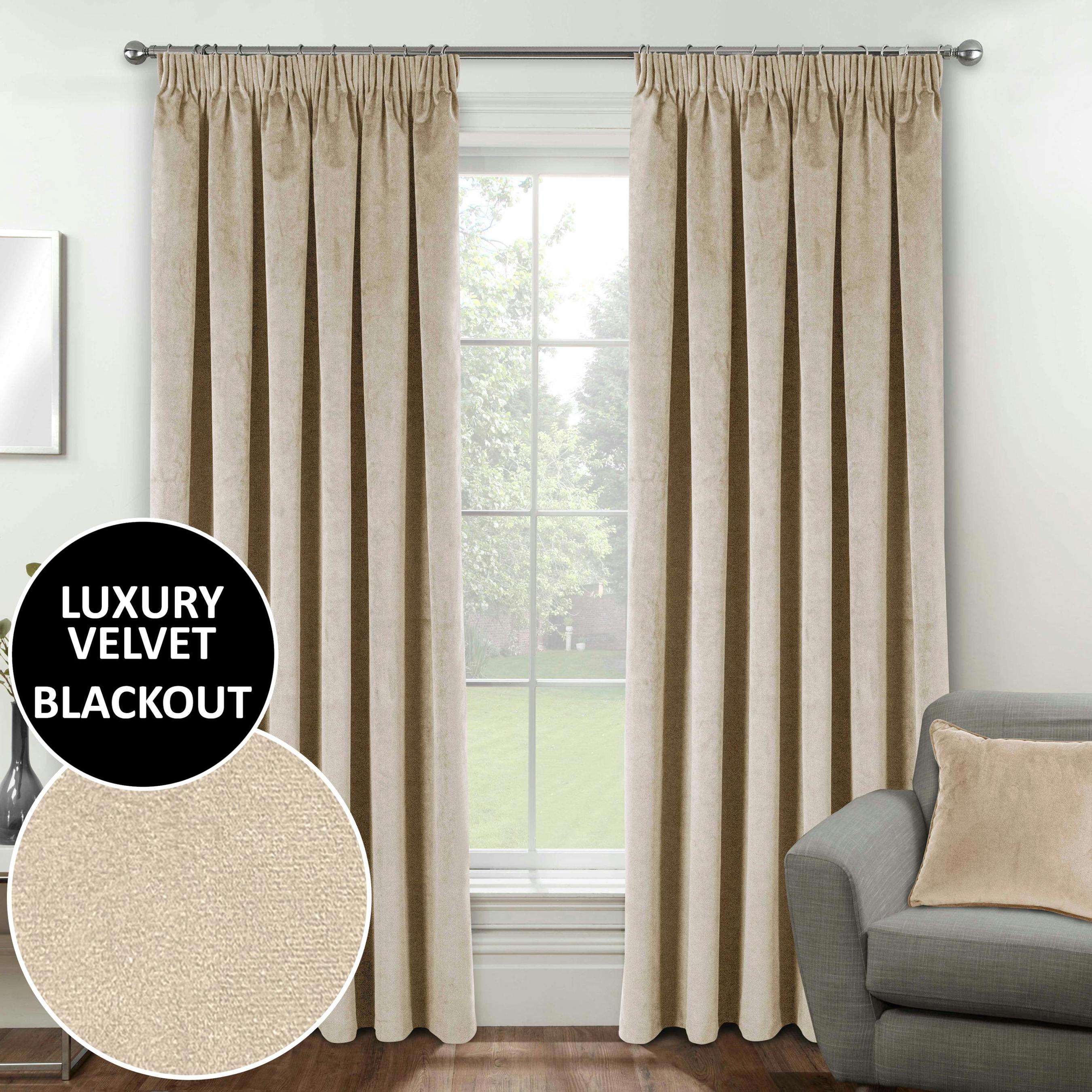 Rackhams Cream 100% Blackout Luxury Supersoft Velvet Thermal Tape Top Curtains For Living Room & Bedrooms - 46" (117Cm) Width X 54" (137Cm) Drop