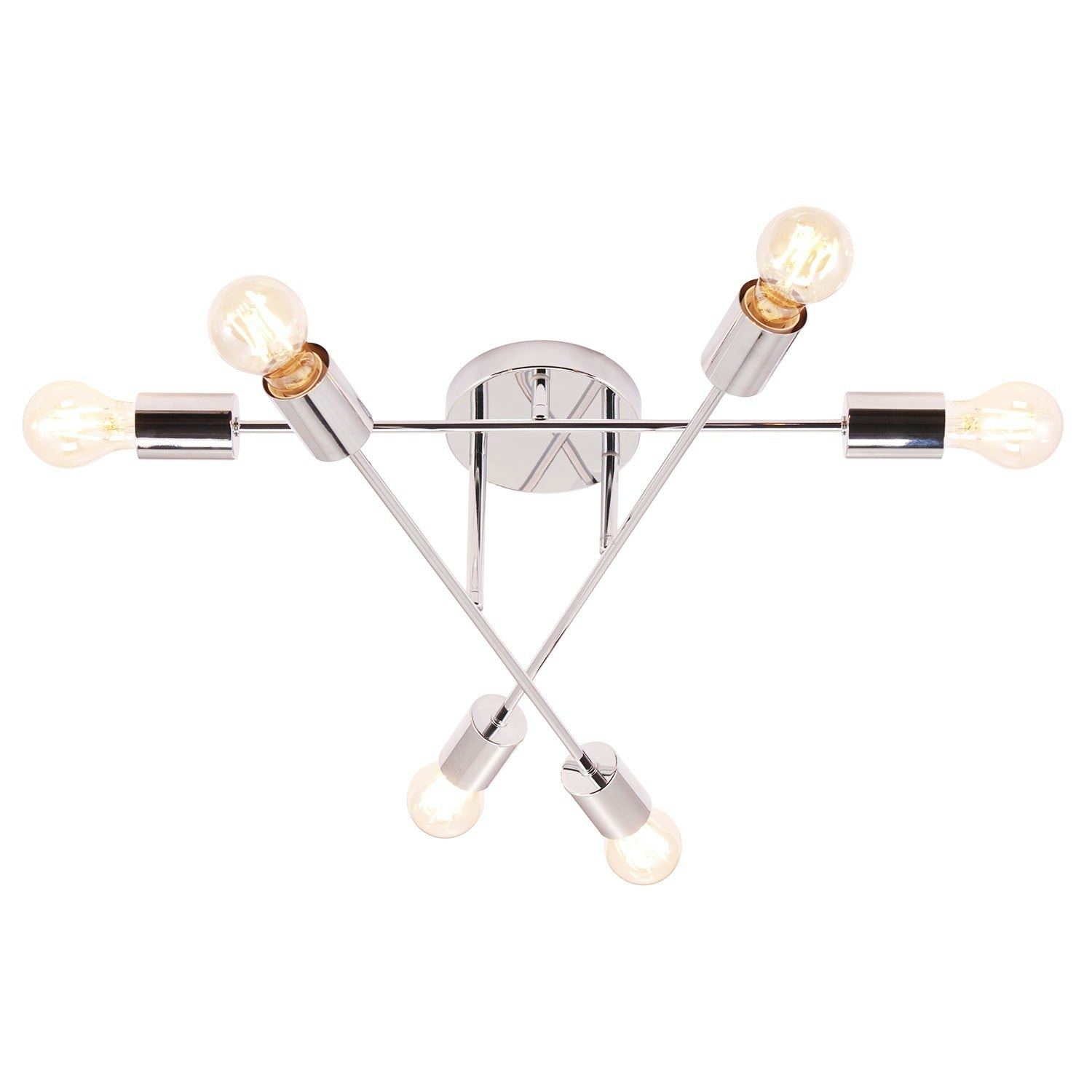 Happy Homewares Light Industrial Designer Styled Polish Chrome Ceiling With Straight Metal Arms 19Cm