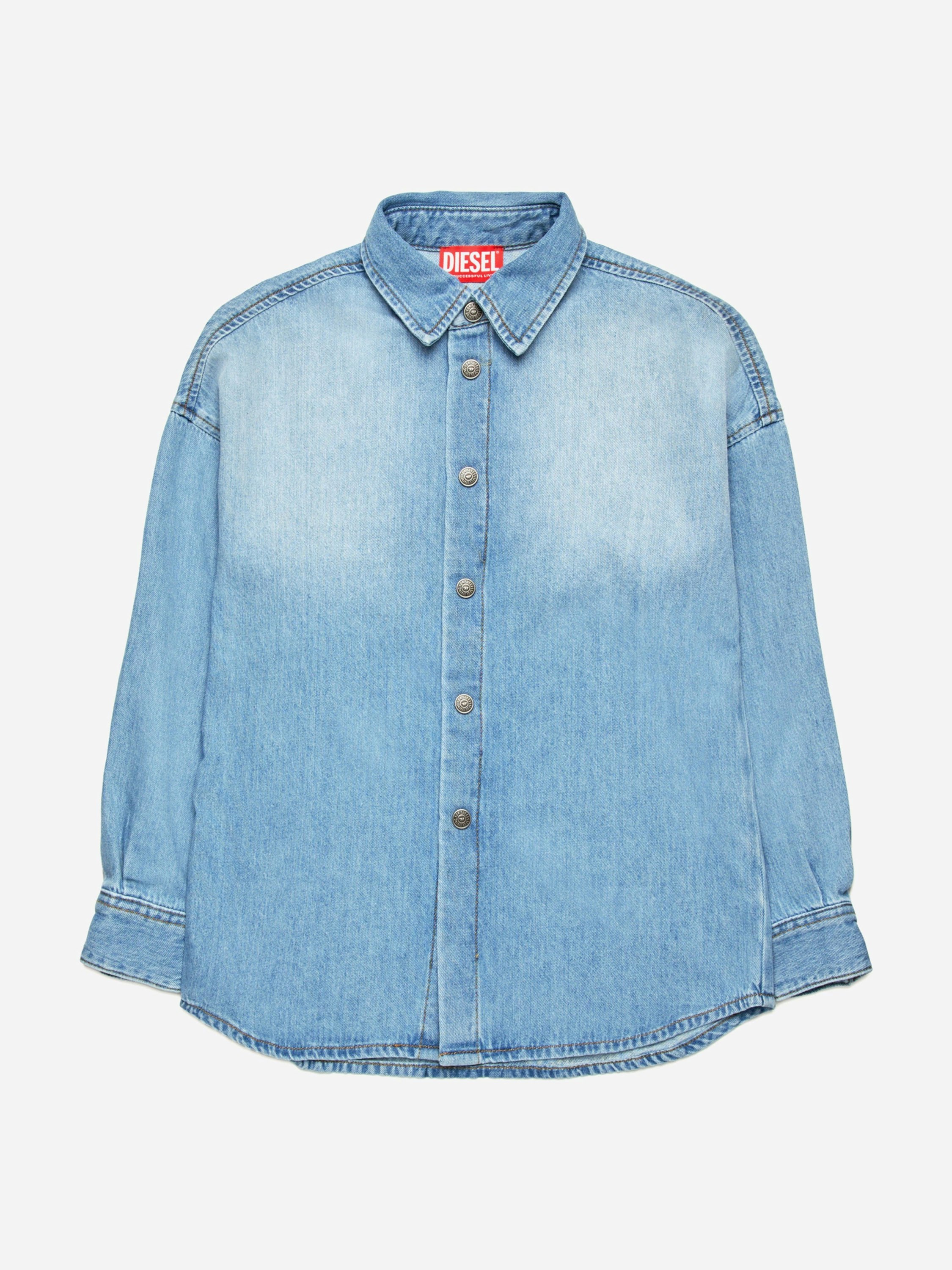 Diesel Boys Blue Oval D Back Logo Denim Shirt In - 8 Yrs