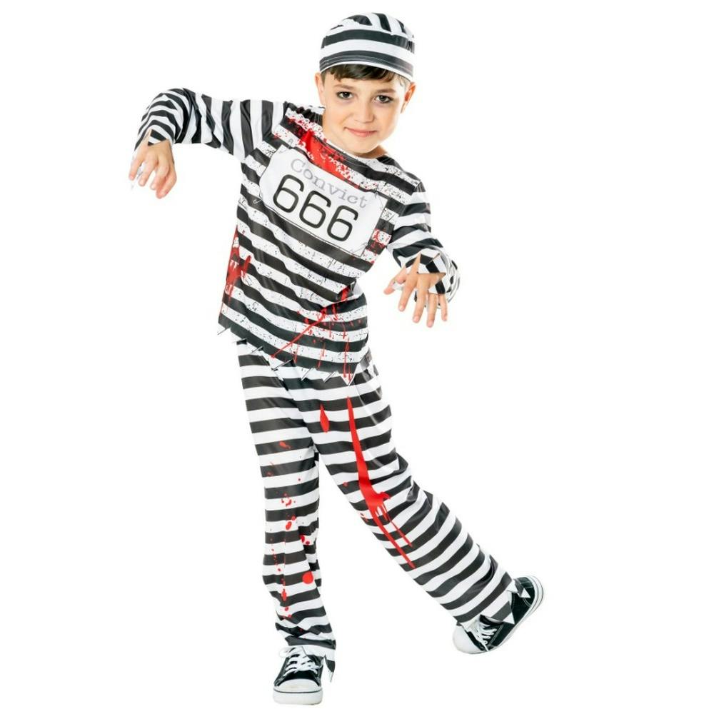 Bristol Novelty Boys Black/White Convict Zombie Costume - 7-8 Years