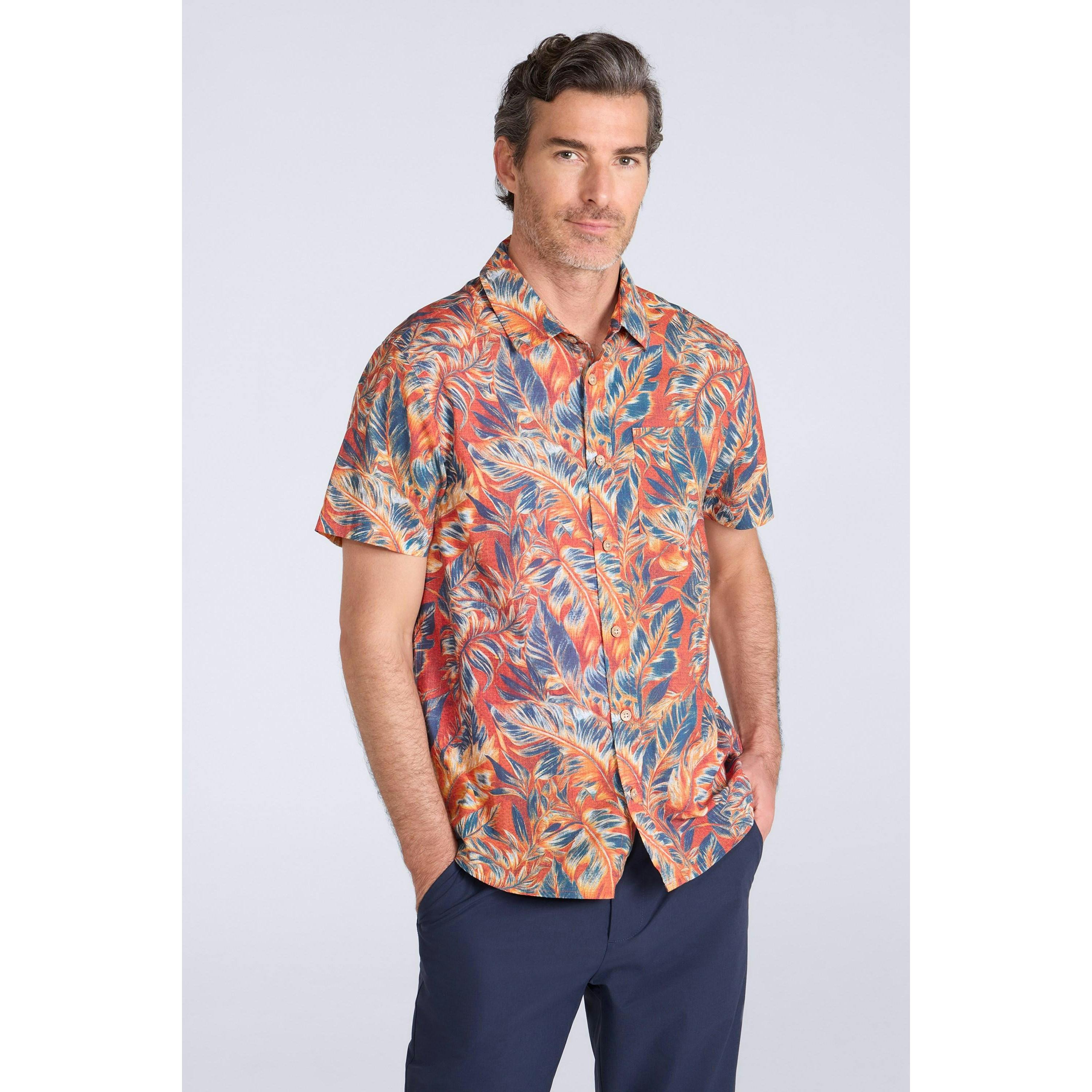 Mountain Warehouse Men's Orange Tropical Leaves Short-Sleeved Shirt - Bright - Xxs - Bright - 100% Cotton