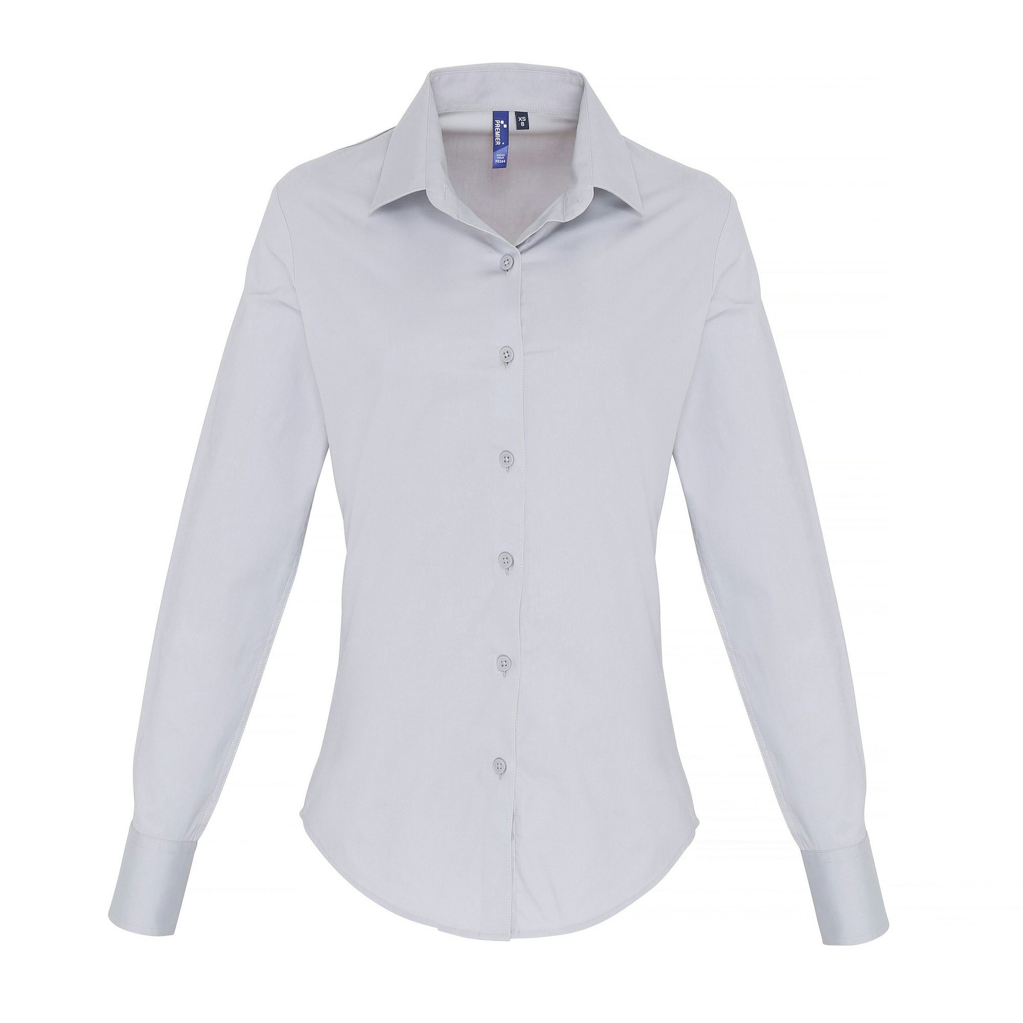 Premier Womens/Ladies Stretch Fit Poplin Long Sleeve Blouse (Silver) - Size Large - Image 3