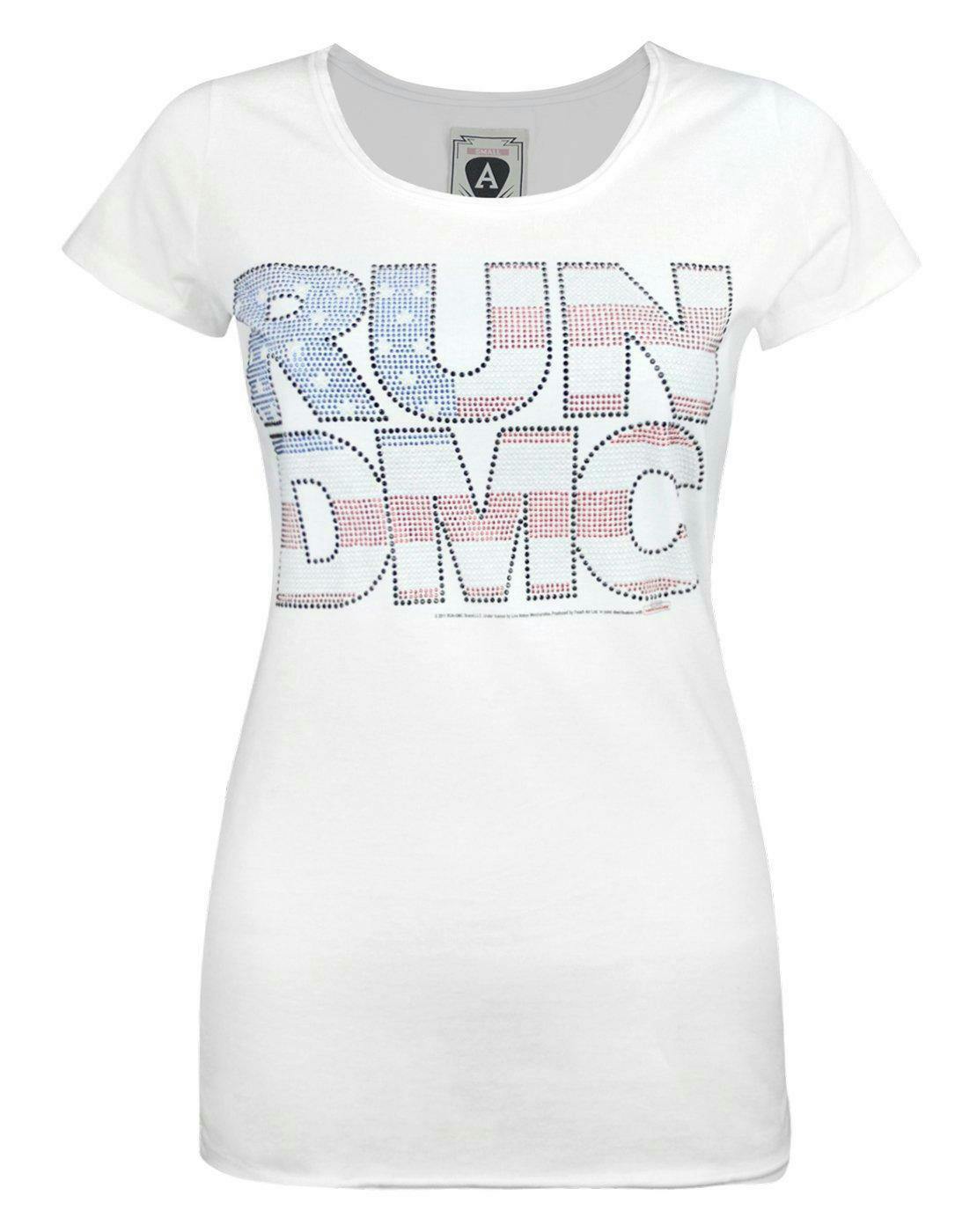 Vanilla Underground Women's White Amplified Clothing Run Dmc Diamante Logo Short Sleeved T-Shirt - Small