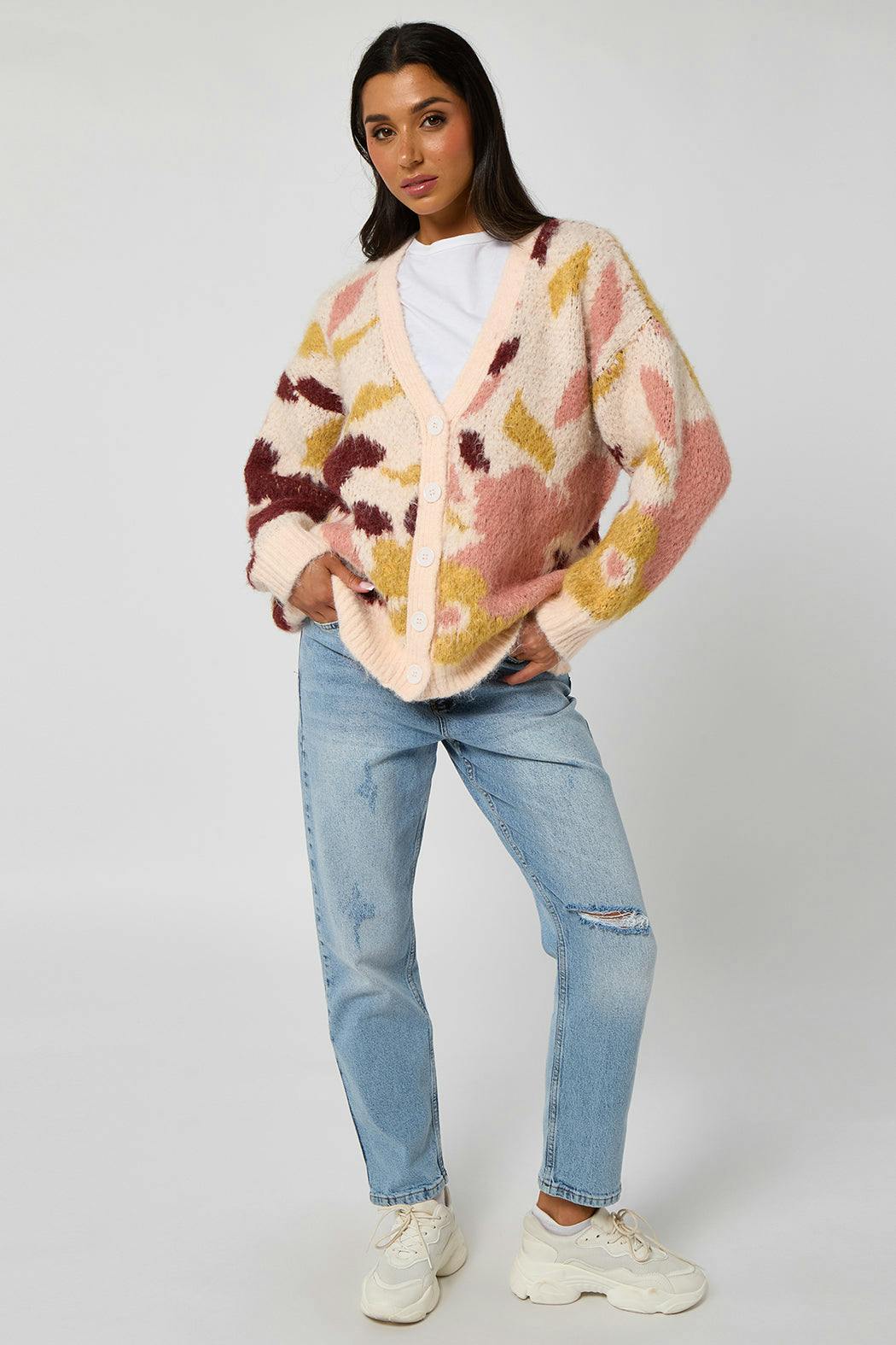 Urban Bliss Brown Floral Chunky Cardigan - S