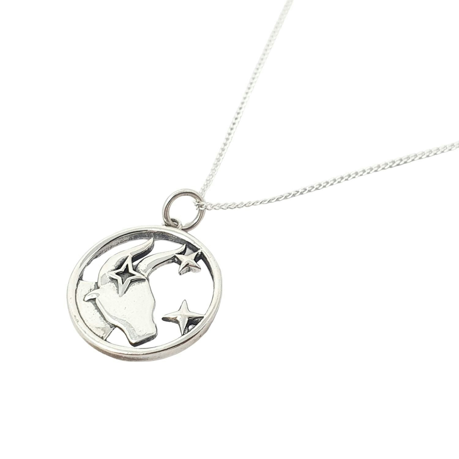 Harfi Silver Taurus Zodiac Horoscope Charm Sterling Necklace