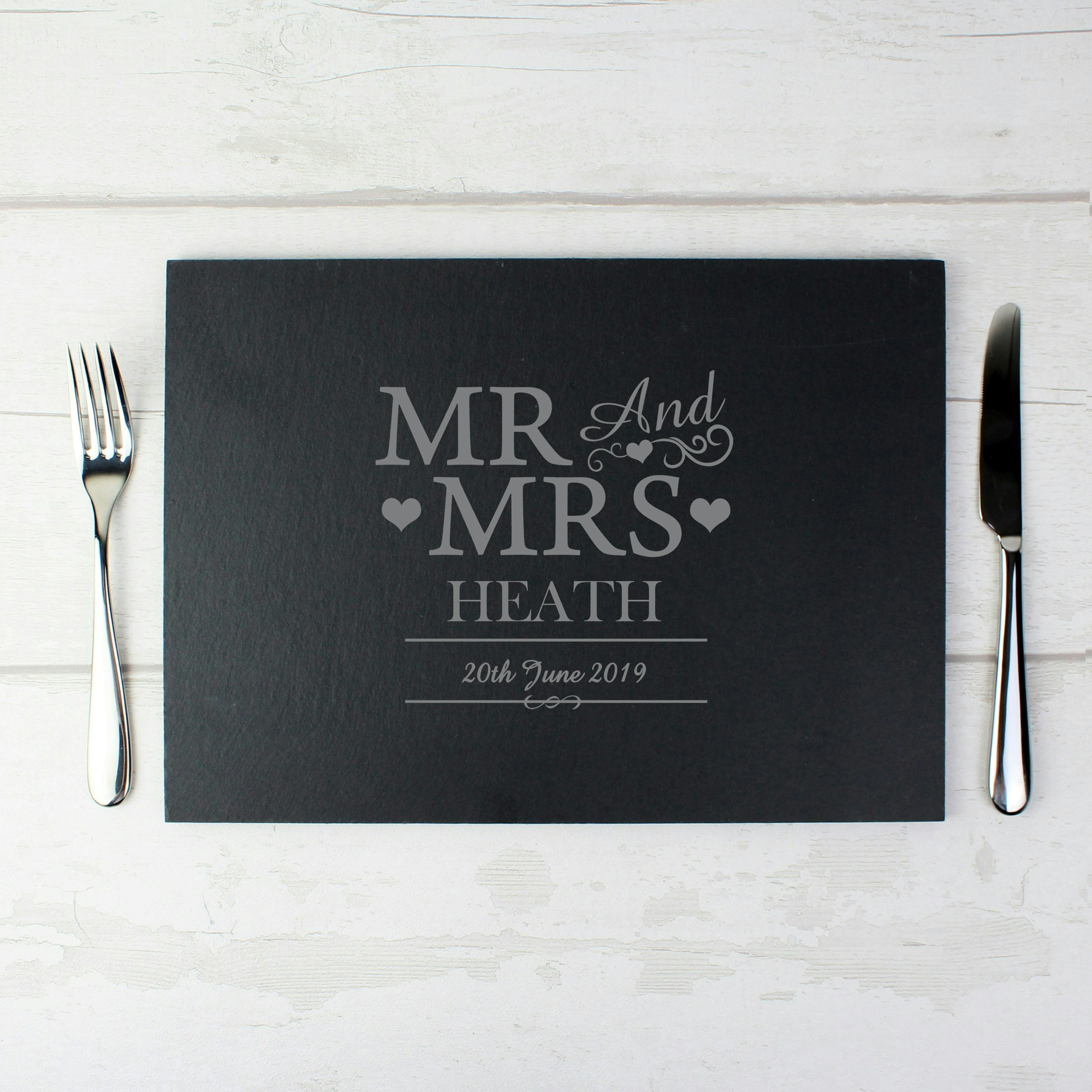 Personalised Memento Company Gold Personalised Mr & Mrs Slate Placemat
