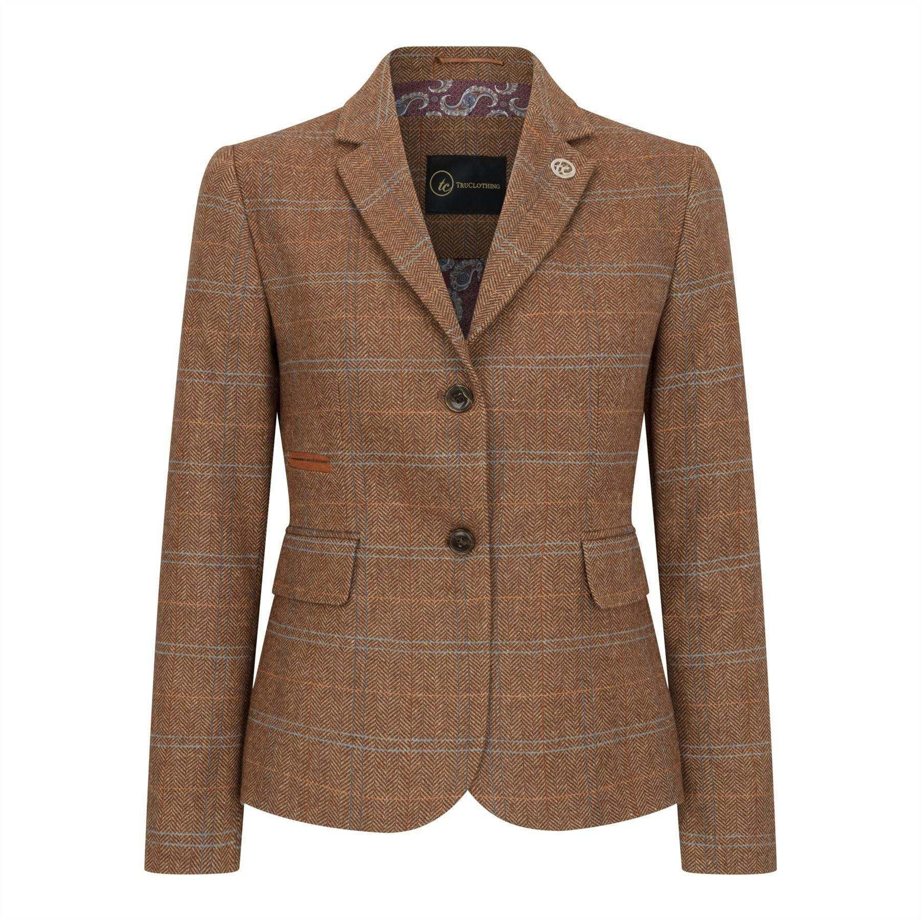 Truclothing Women's Brown Oak Tailored Fit Tweed Blazer In Herringbone Check - Oak - Uk Xs/8 | Eu 34 | Us 4
