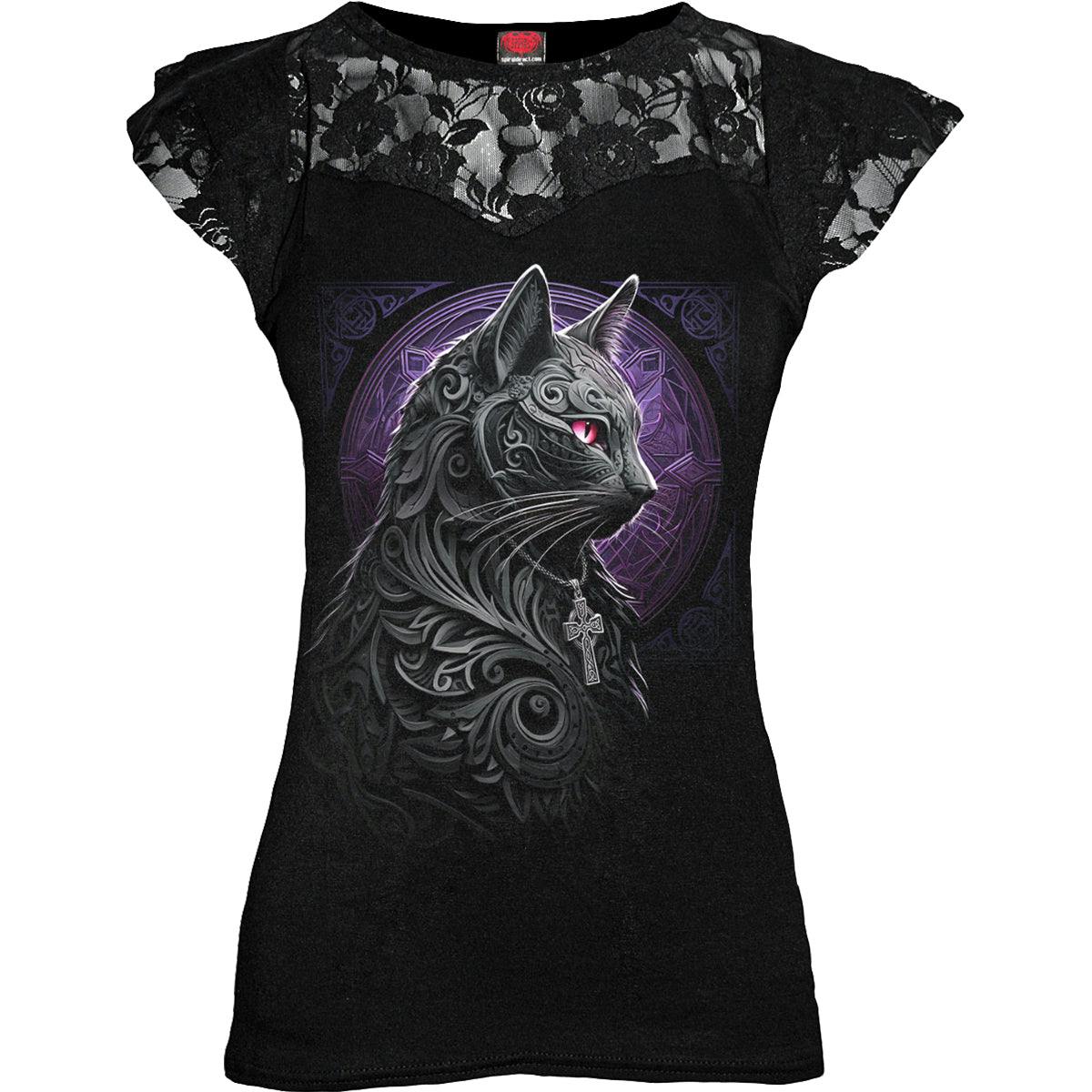 Spiral Direct Black Celtic Whiskers - Lace Layered Cap Sleeve Top - 3XL - Digital - Digital