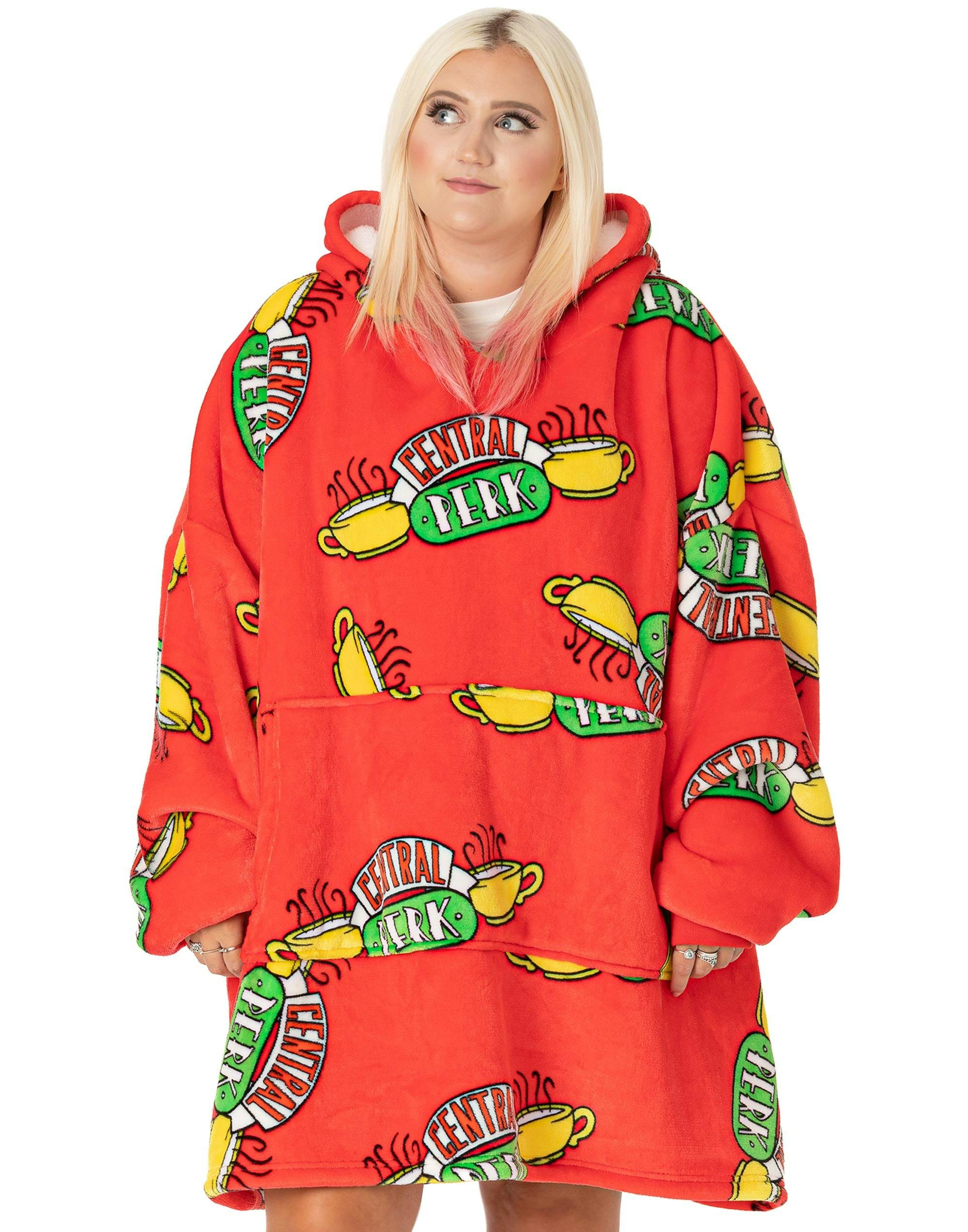 Vanilla Underground Unisex Red Friends Central Perk Logo Blanket Hoodie - One Size
