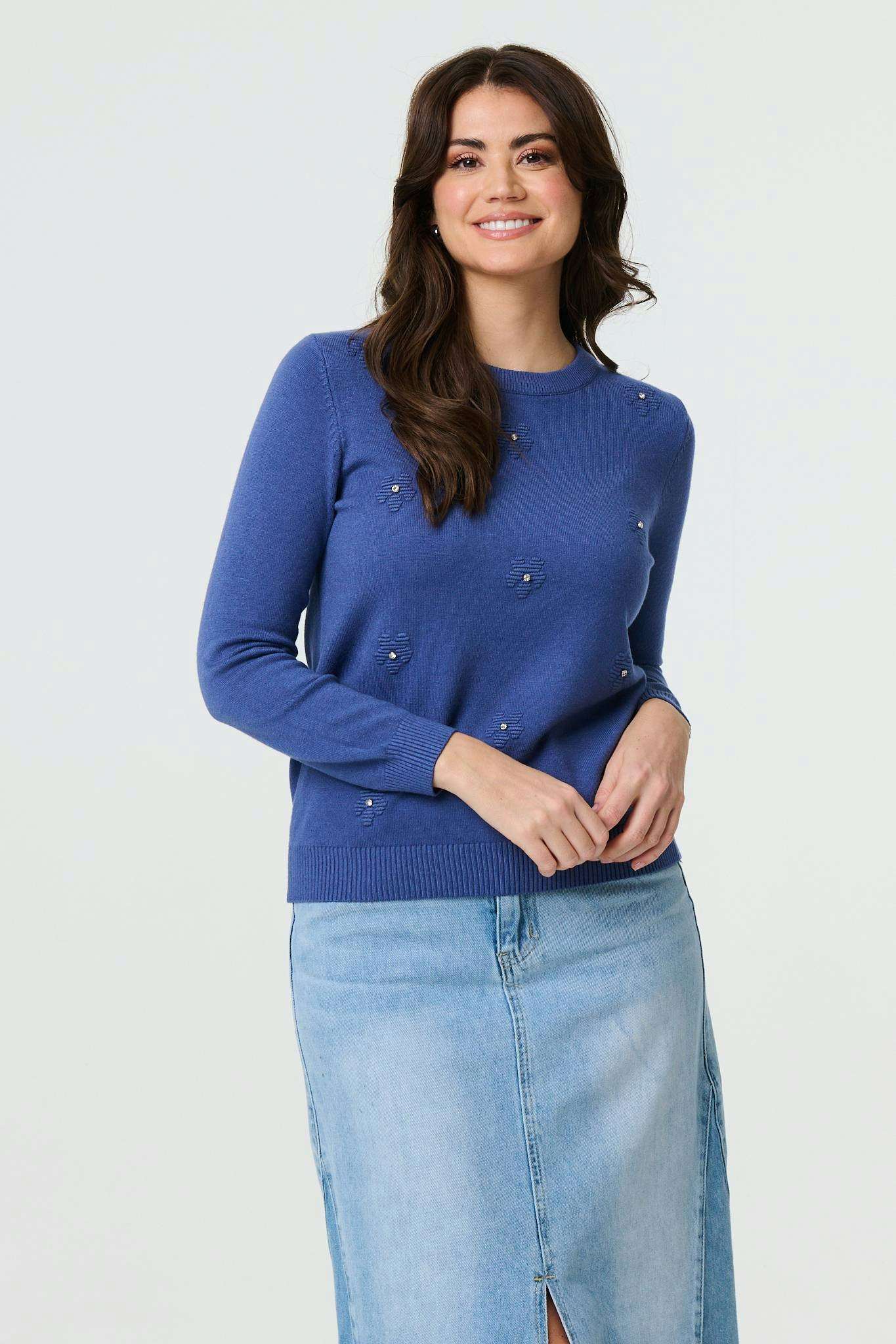 Izabel London Indigo Floral Gemstone Embellished Jumper - 18